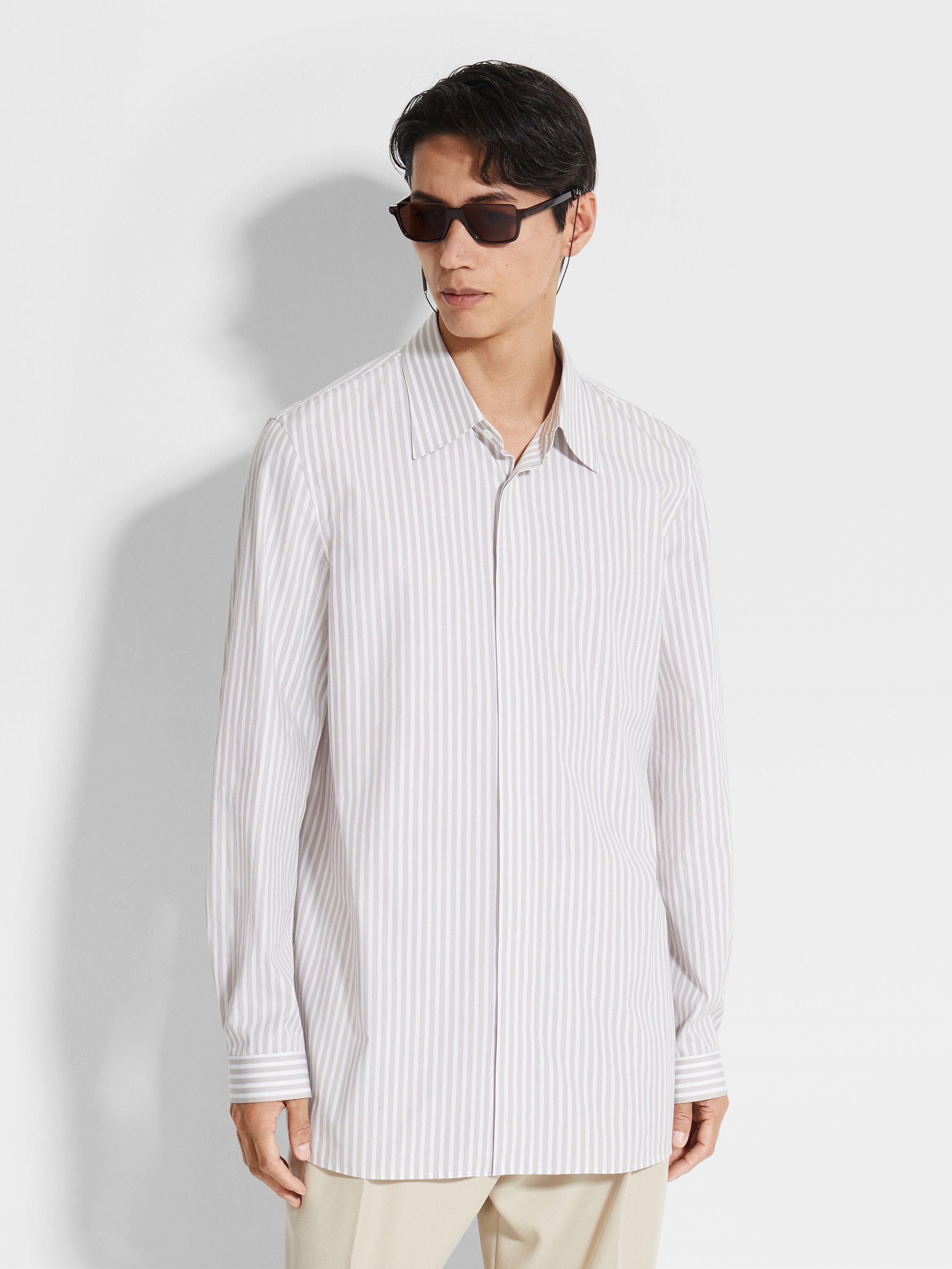 White and Brown Centoventimila Cotton Shirt Product detail photo #1