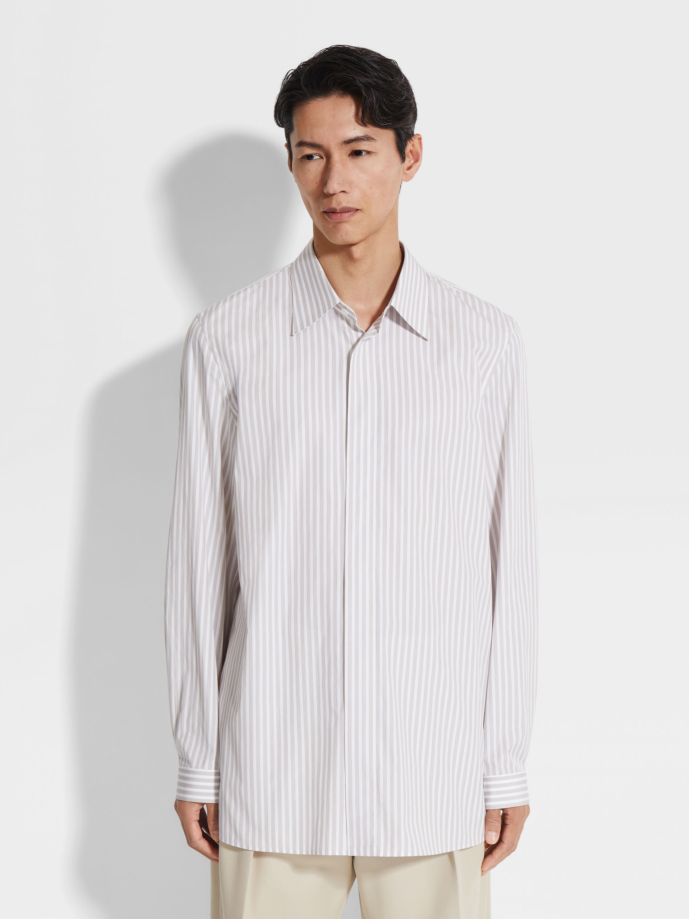 White and Brown Centoventimila Cotton Shirt Product detail photo #3