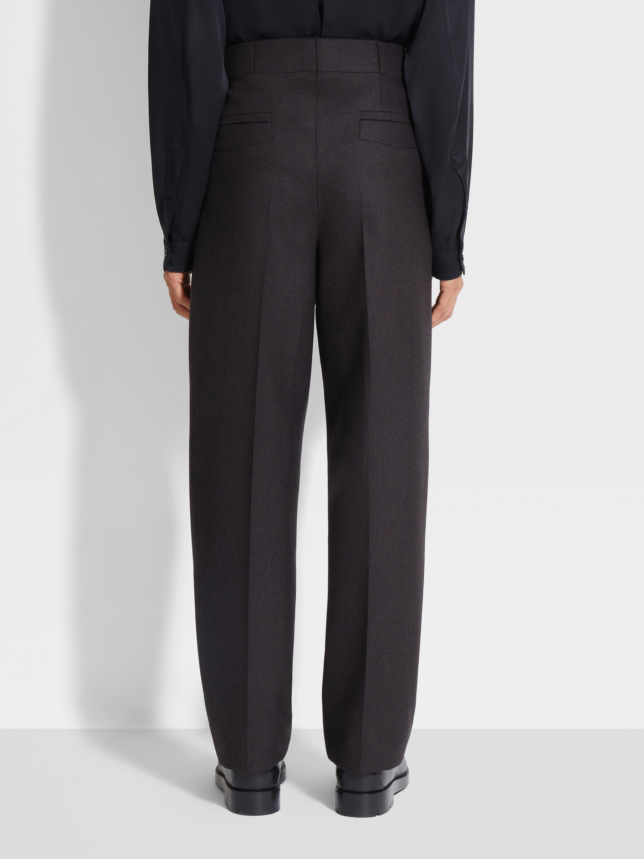 Dark Brown Mélange Wool Pants Product detail photo #5