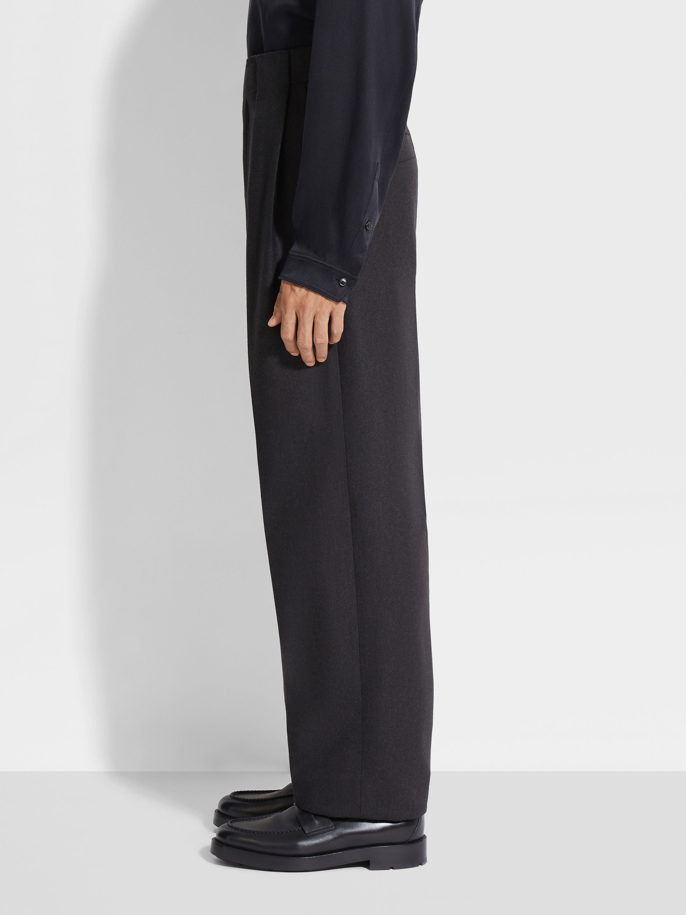 Dark Brown Mélange Wool Pants Product detail photo #3