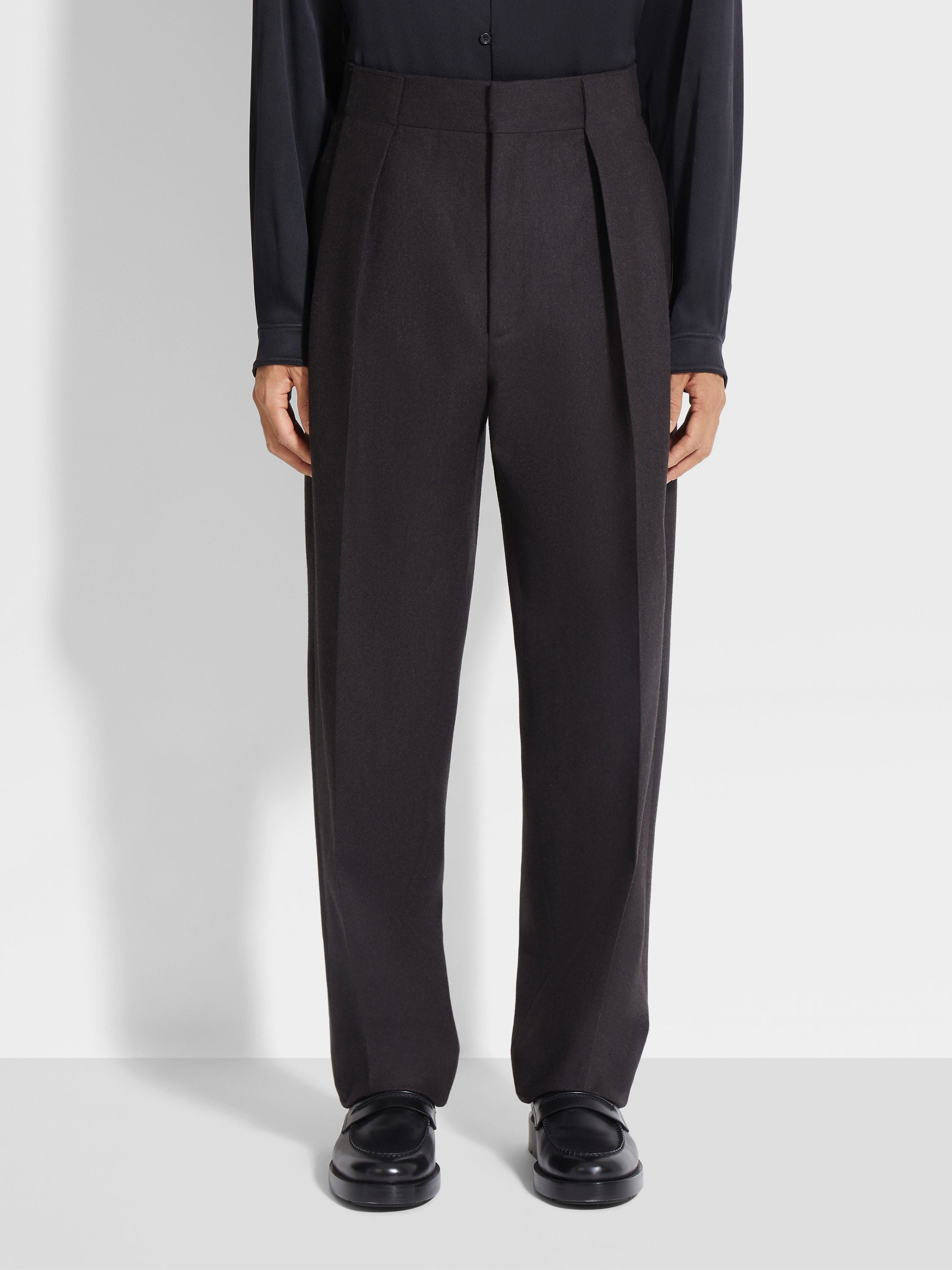 Dark Brown Mélange Wool Pants Product detail photo #4