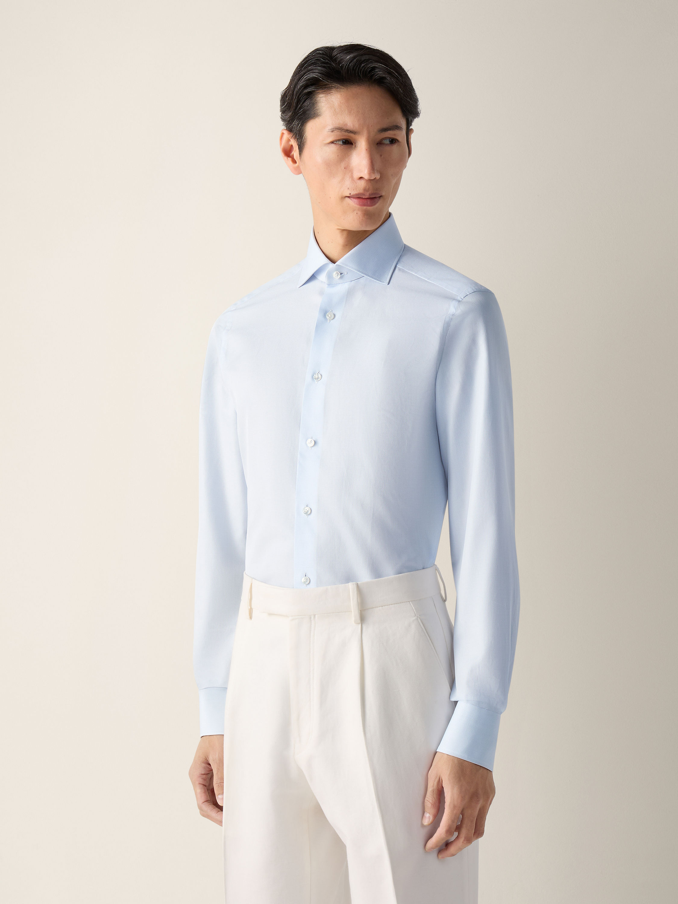 浅蔚蓝色微型结构图案 Trecapi 棉质衬衫 产品细节图 #2