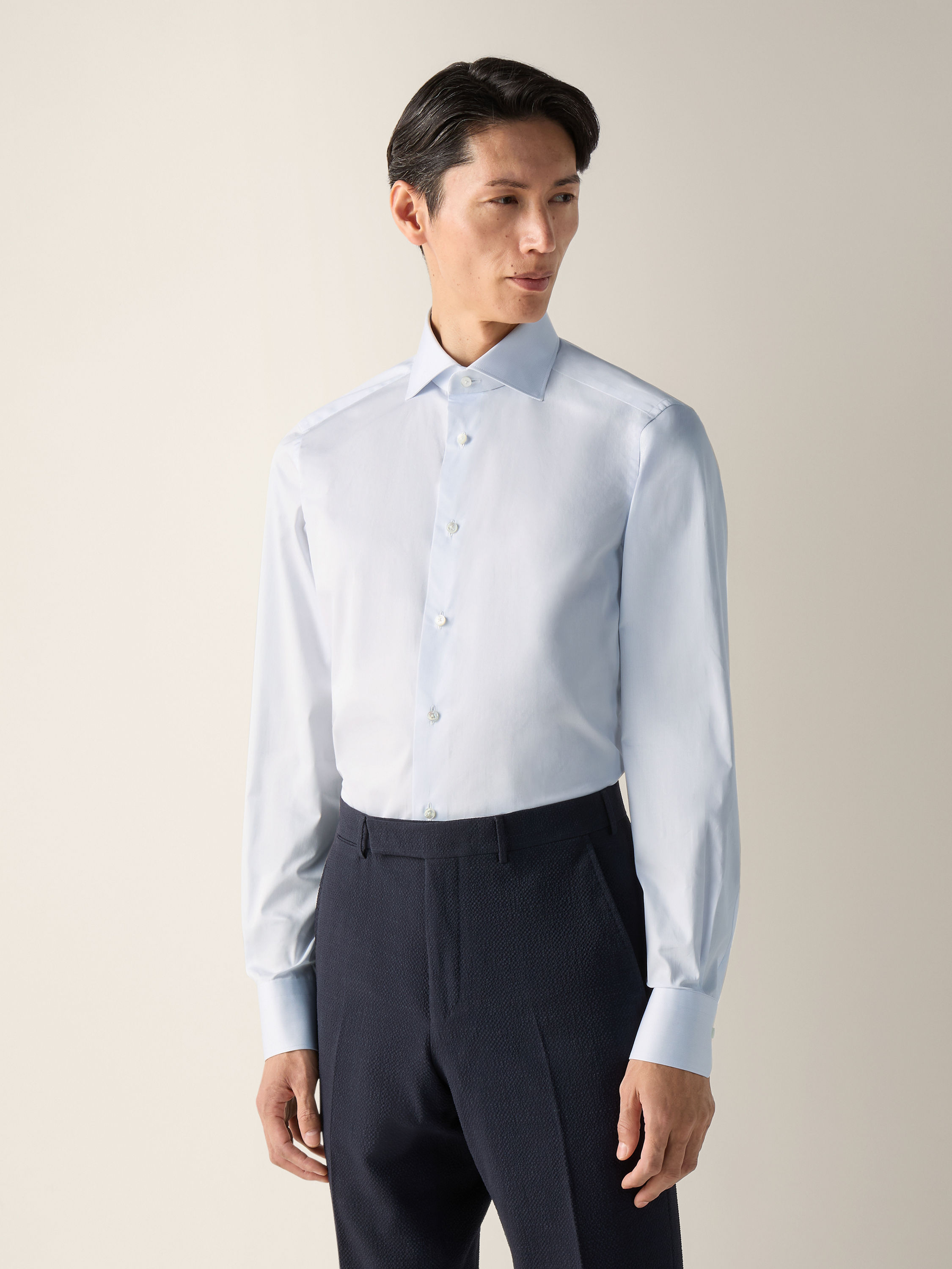 浅蔚蓝色配白色 细条纹 Trecapi 棉质衬衫 产品细节图 #2