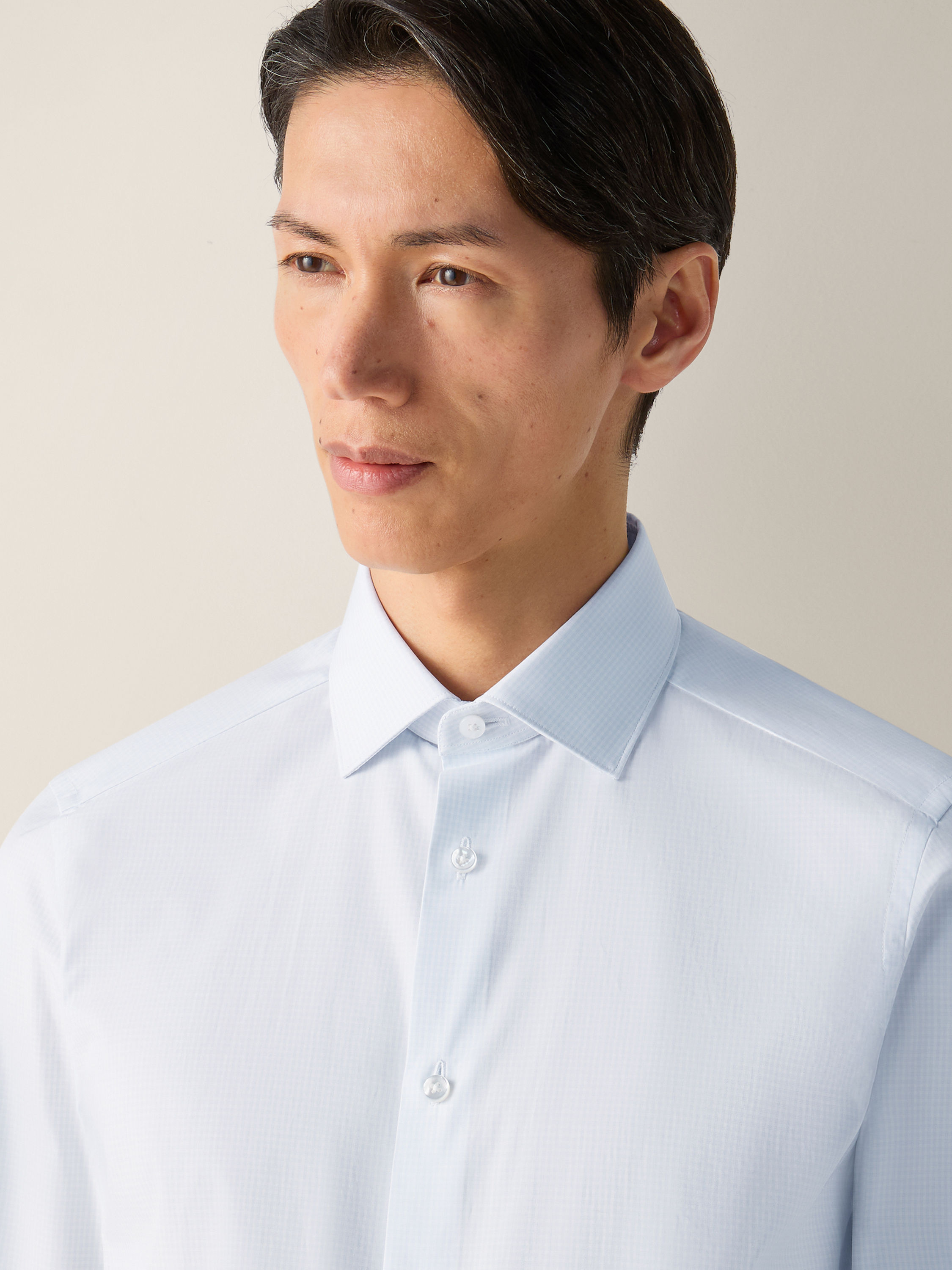 Camisa de Algodón Trecapi con Microcuadros Azul Claro y Blanco Foto #1 de detalle del producto