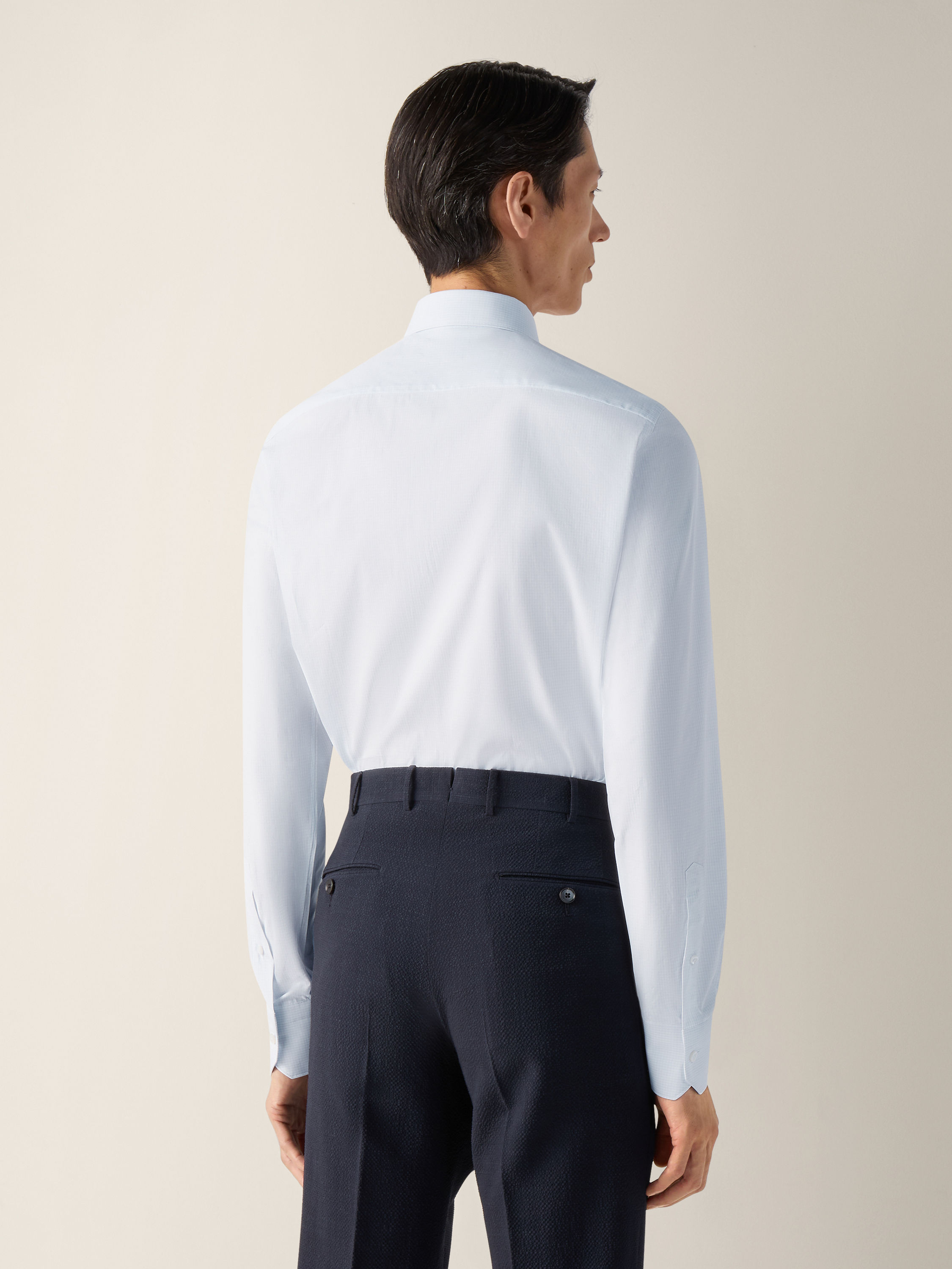 Camisa de Algodón Trecapi con Microcuadros Azul Claro y Blanco Foto #3 de detalle del producto