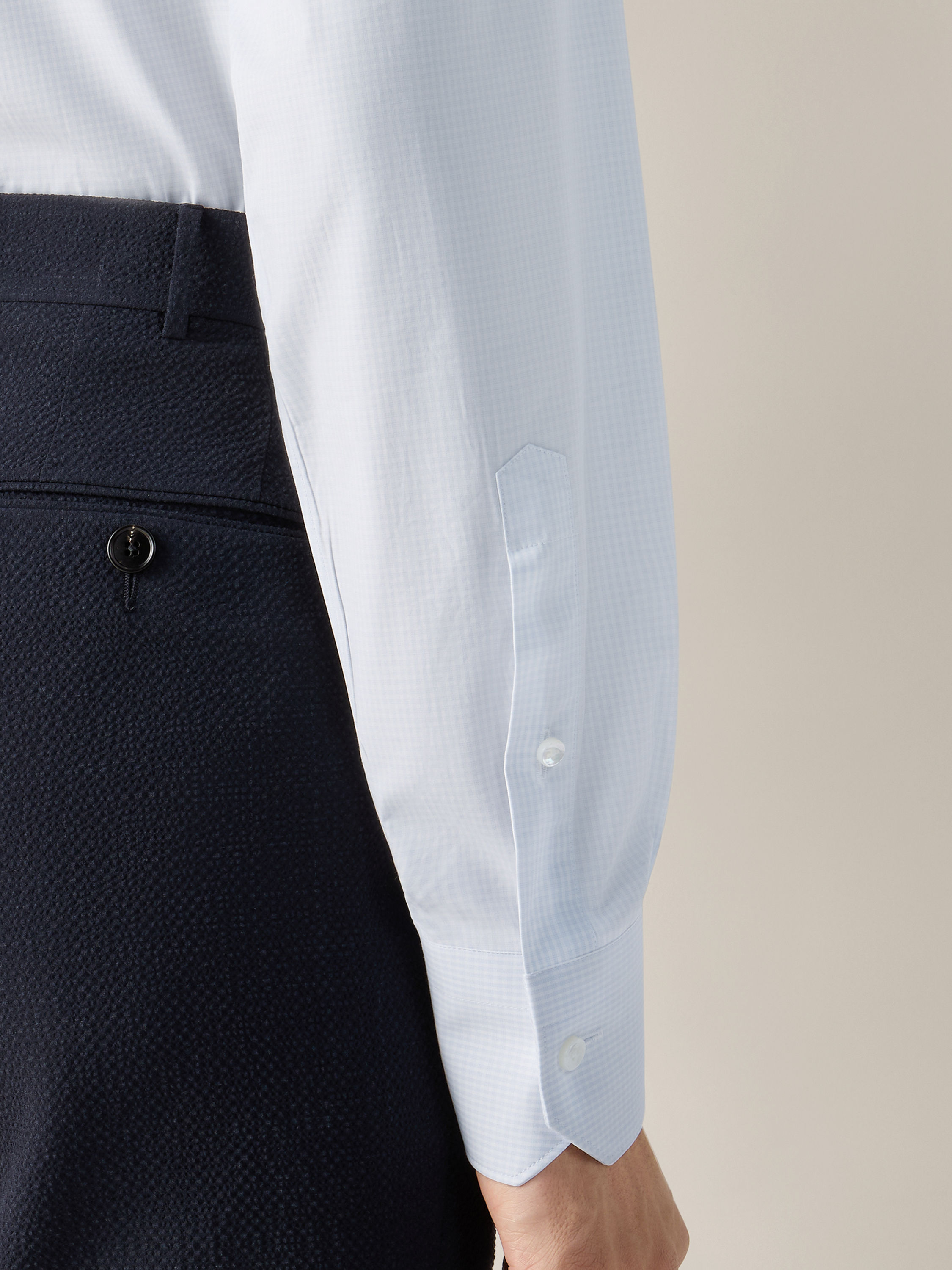 Camisa de Algodón Trecapi con Microcuadros Azul Claro y Blanco Foto #4 de detalle del producto