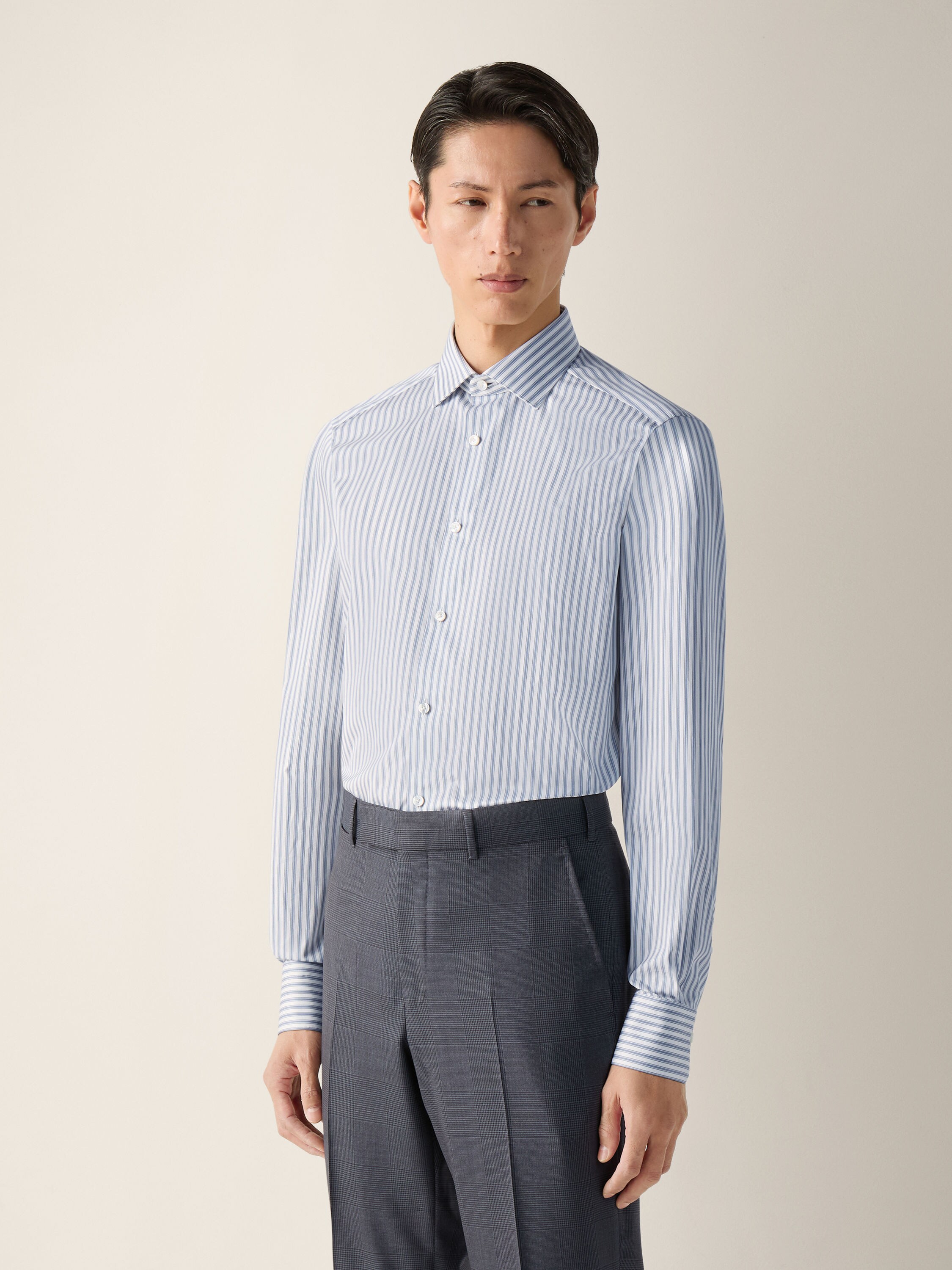 Camisa de Algodón Trecapi a Rayas Azul y Blanco Foto #2 de detalle del producto