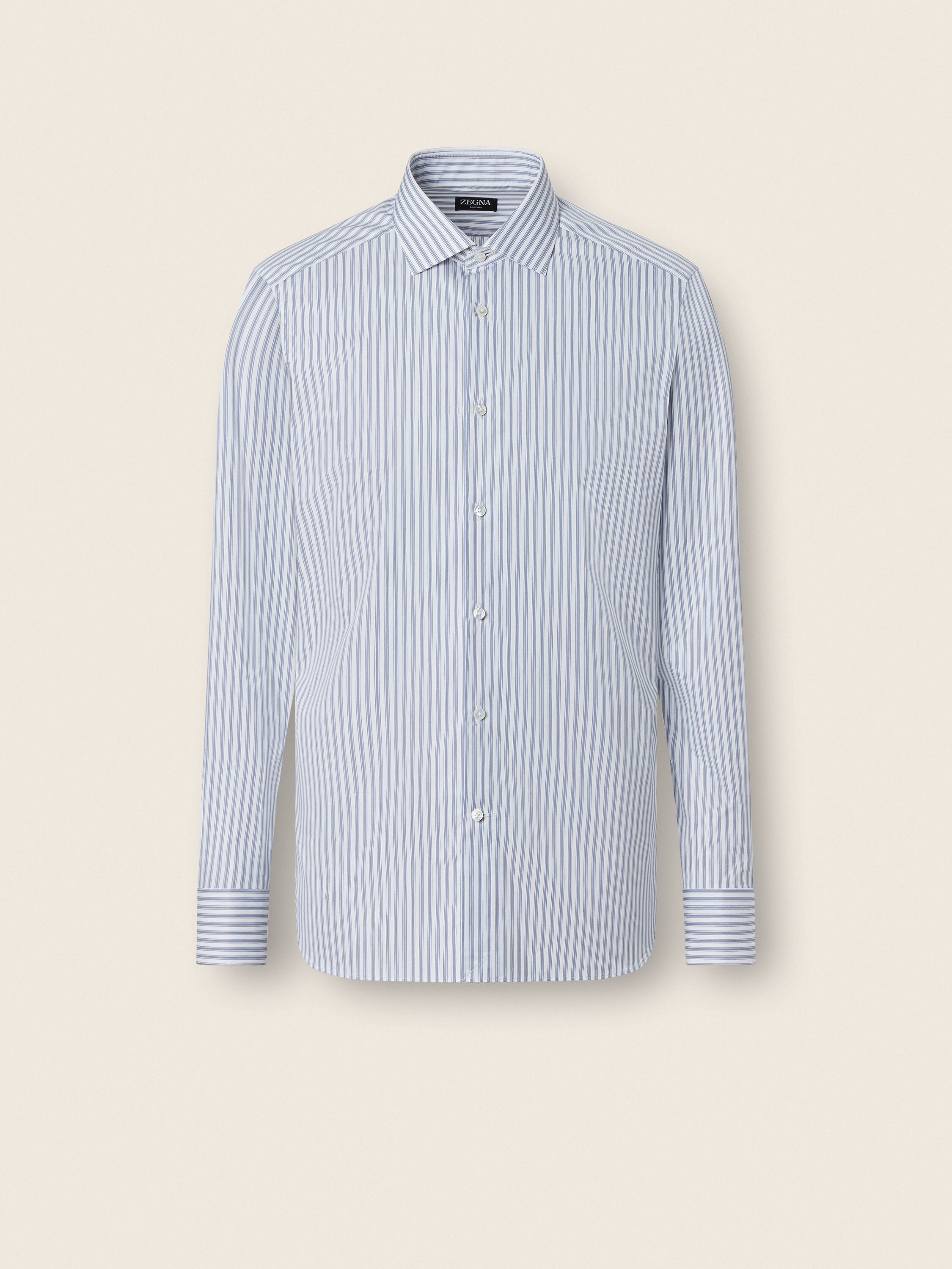 Camisa de Algodón Trecapi a Rayas Azul y Blanco Foto principal del producto