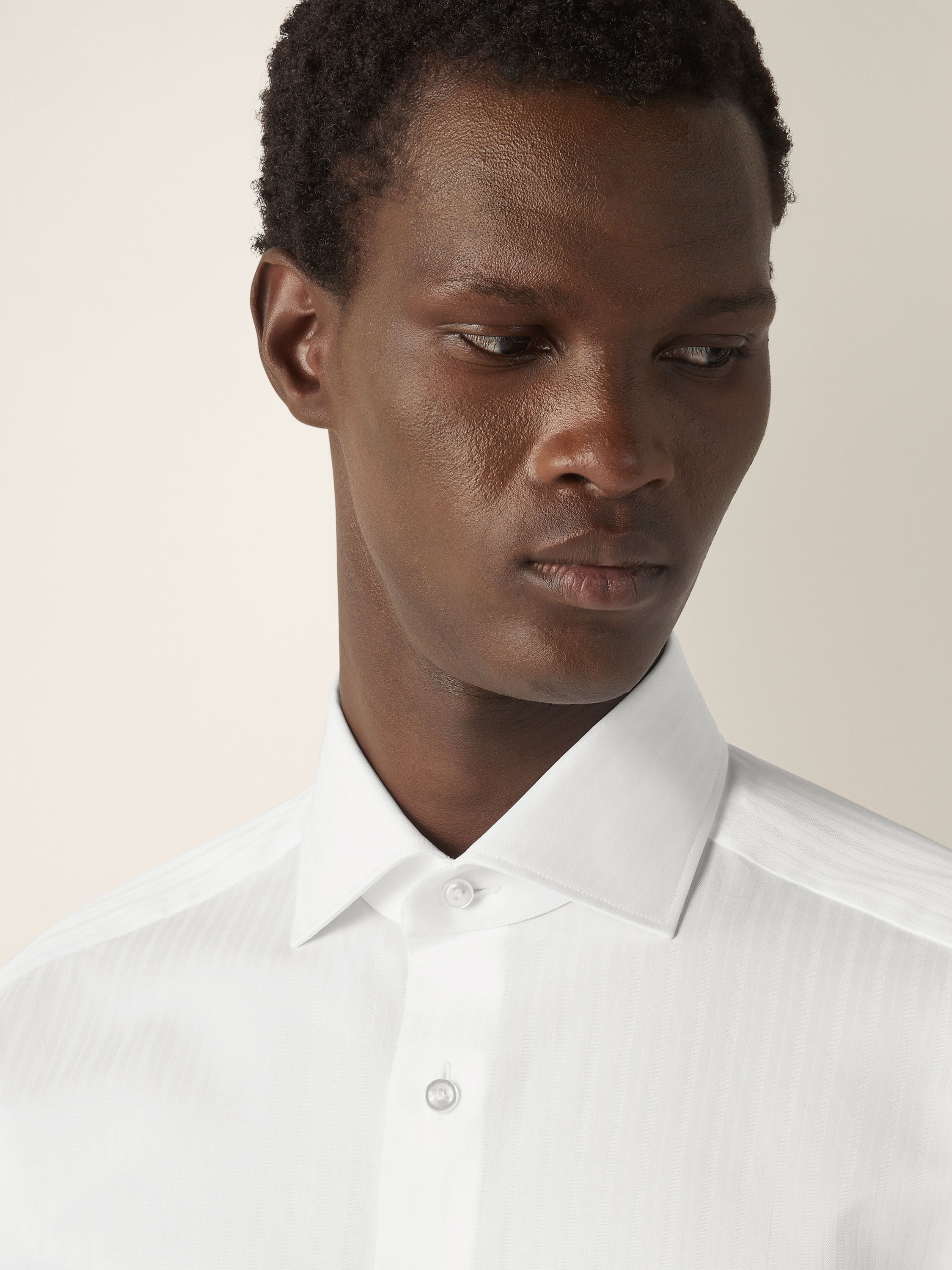 Camisa en Algodón Centoventimila con Rayas en Relieve Blanco Óptico Foto #1 de detalle del producto