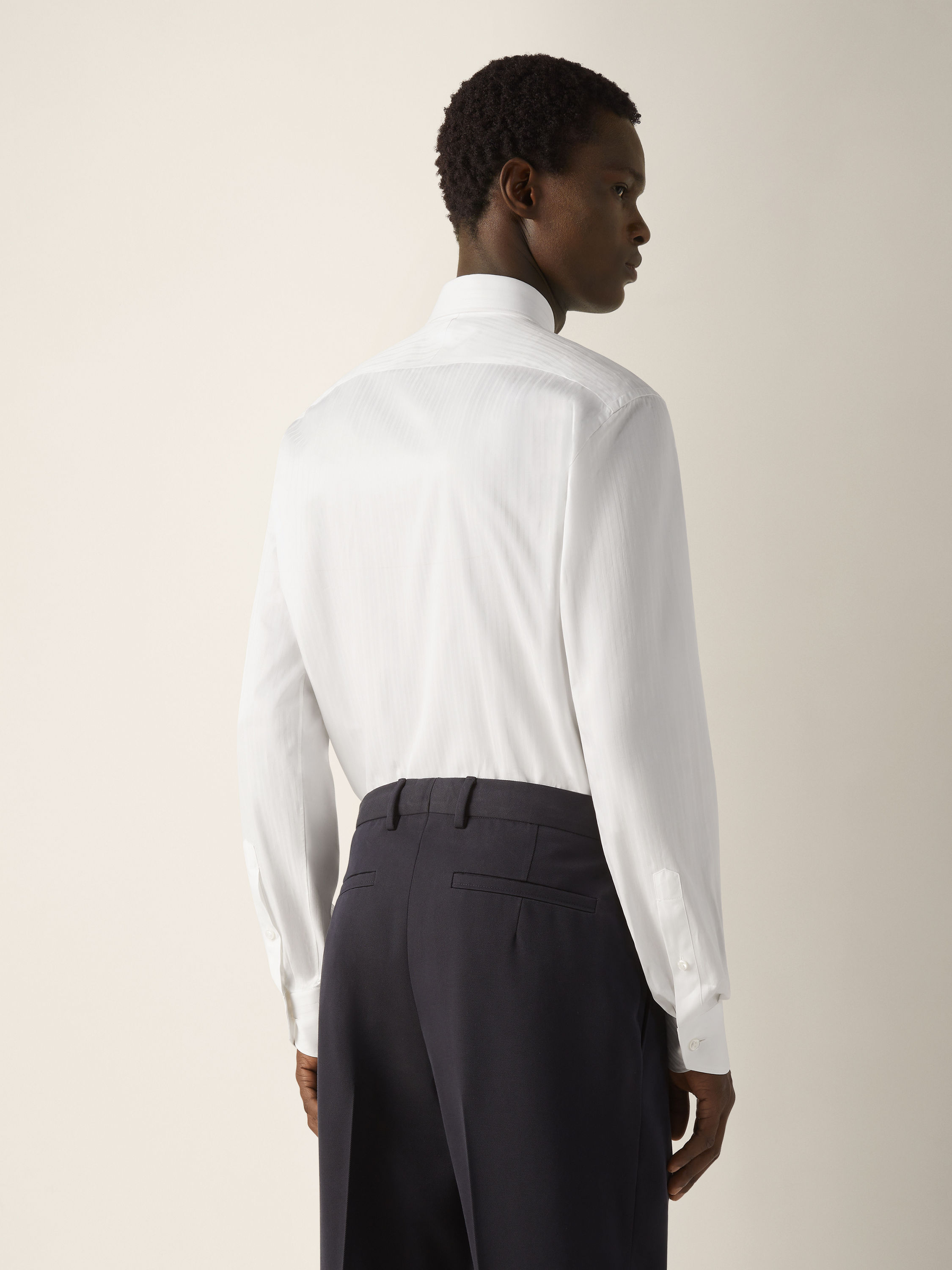 Camisa en Algodón Centoventimila con Rayas en Relieve Blanco Óptico Foto #3 de detalle del producto