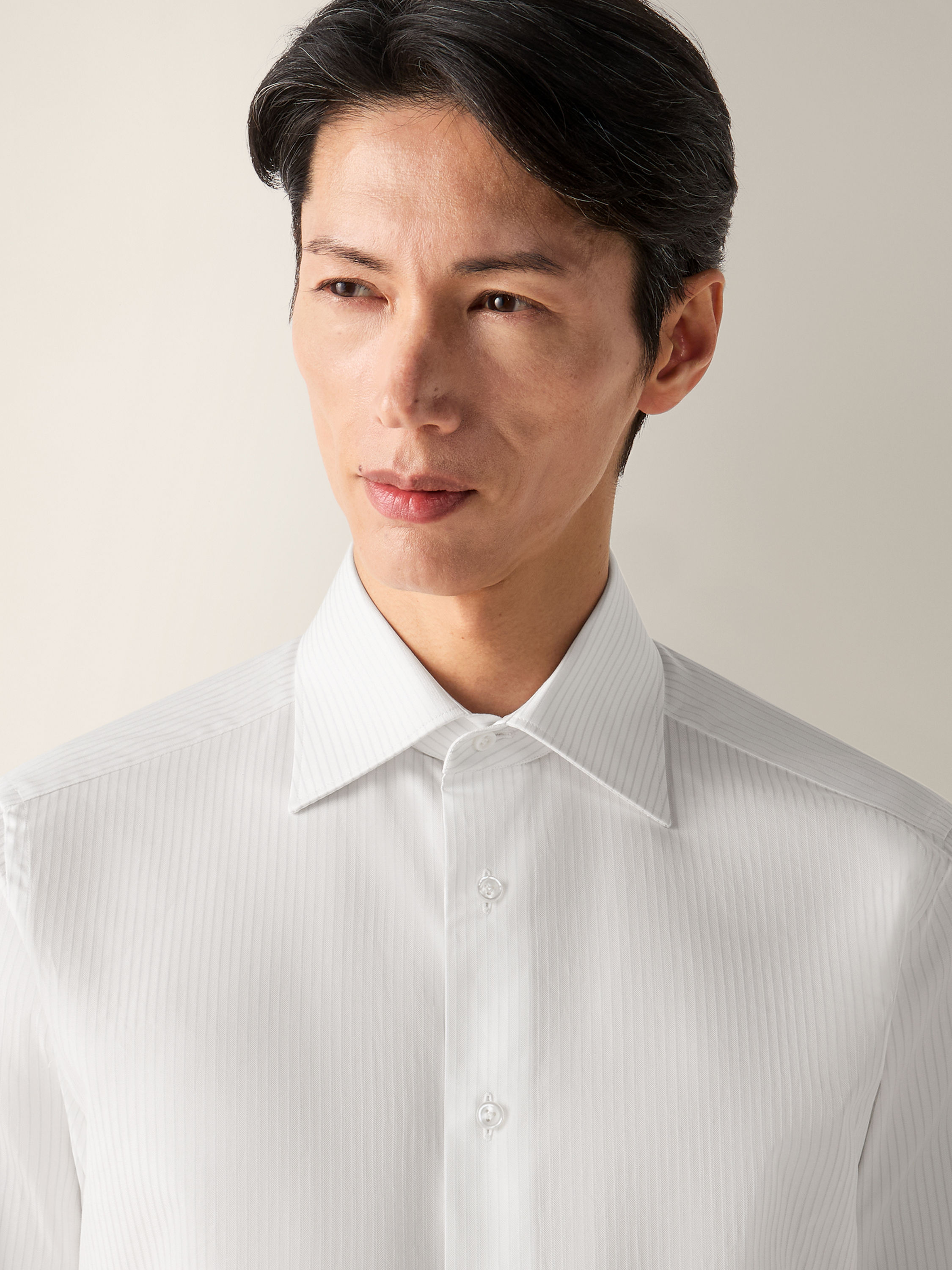 Light Blue and White Structured Striped Centoventimila Cotton Shirt Product detail photo #1