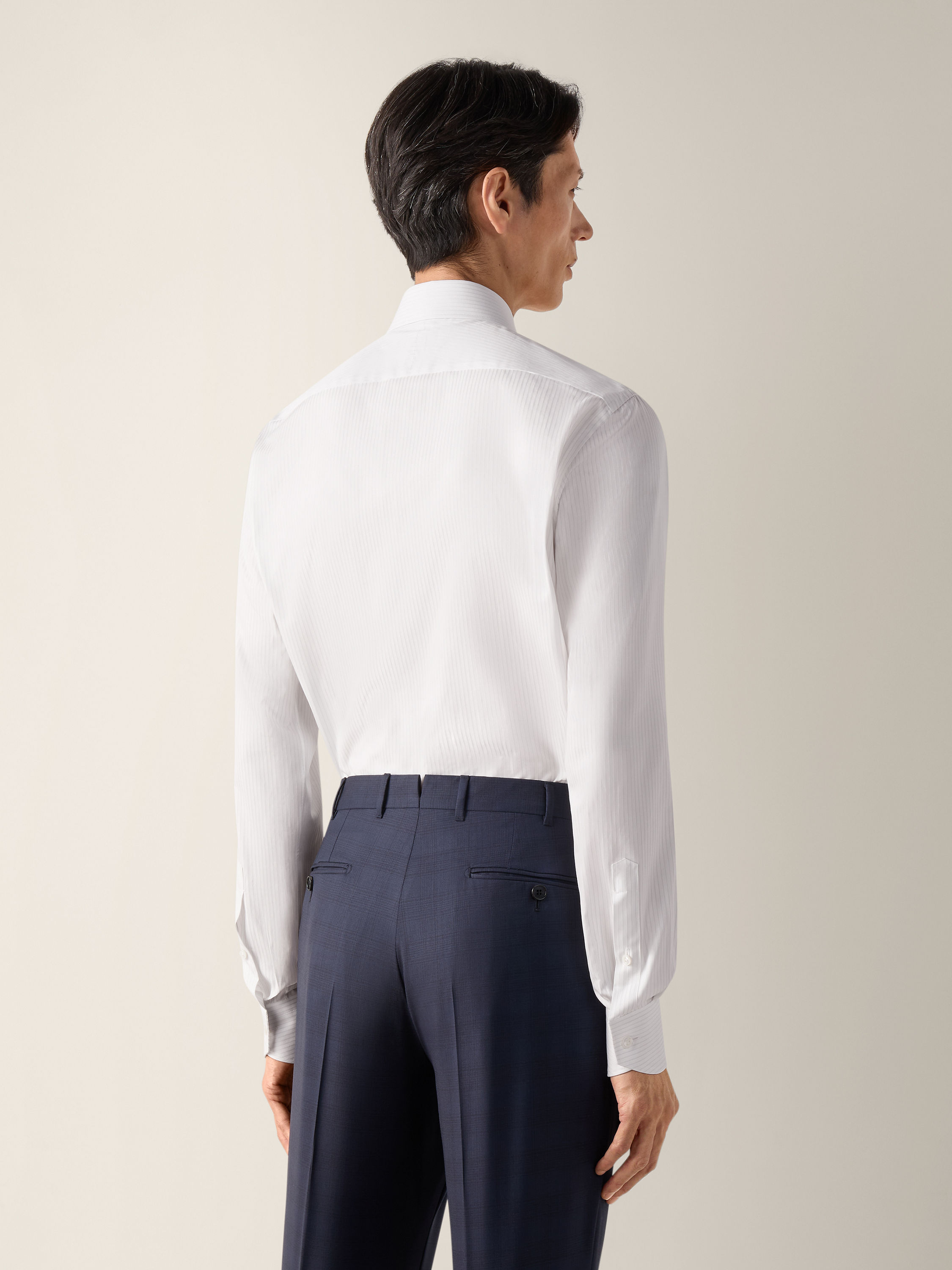 Light Blue and White Structured Striped Centoventimila Cotton Shirt Product detail photo #3