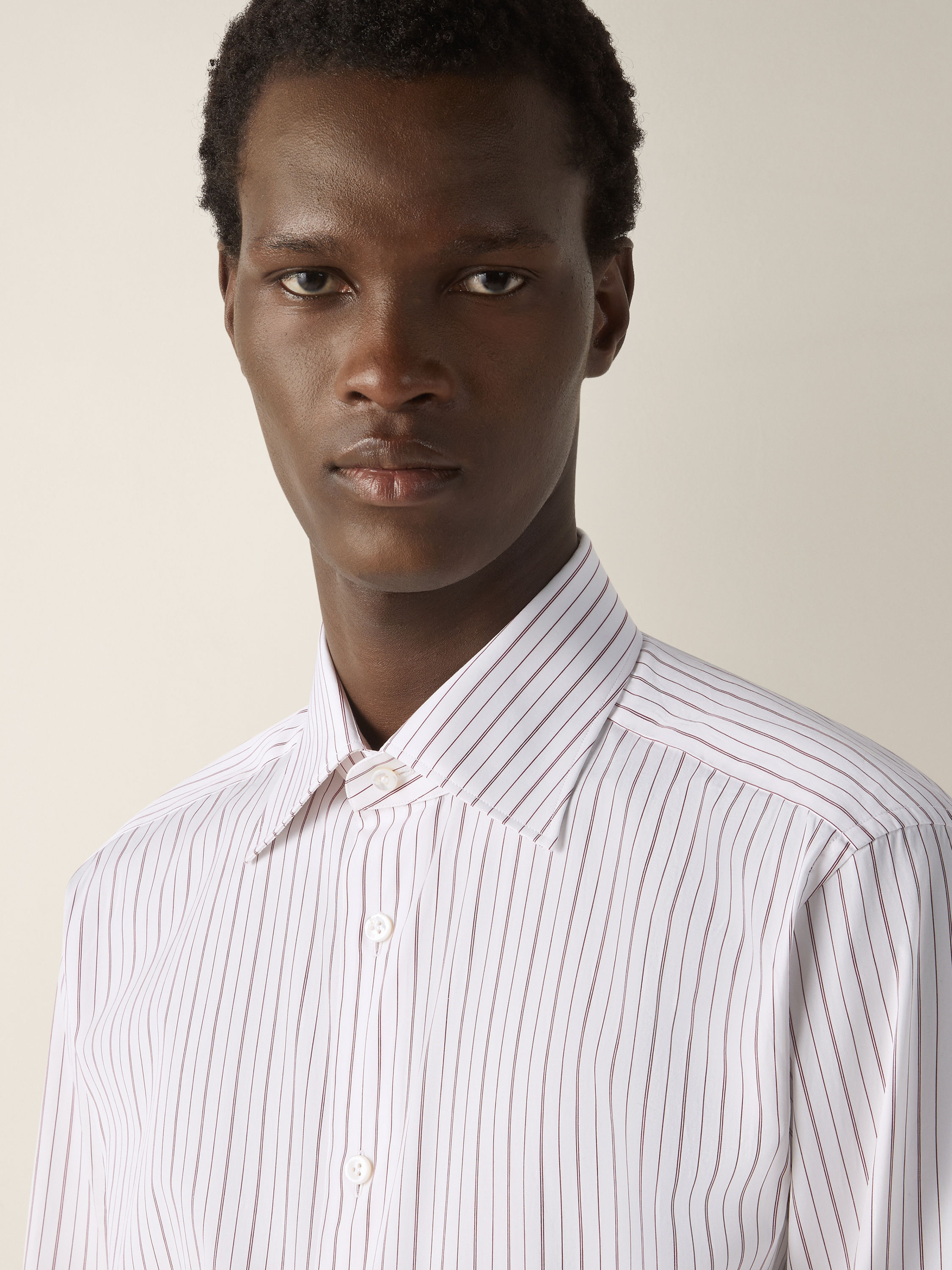 Dark Pink and White Macro-striped Centoventimila Cotton Shirt Product detail photo #1