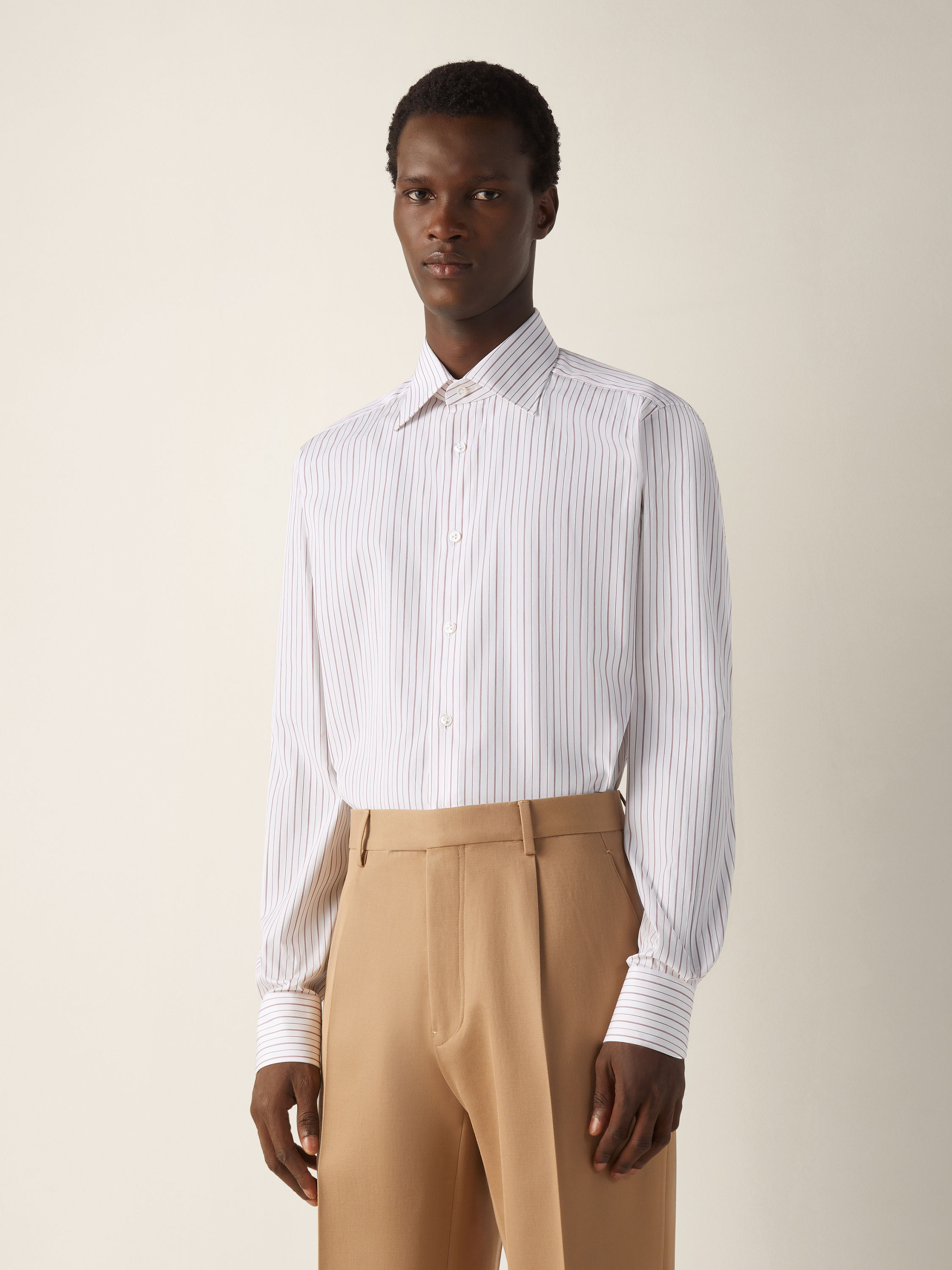 Dark Pink and White Macro-striped Centoventimila Cotton Shirt Product detail photo #2