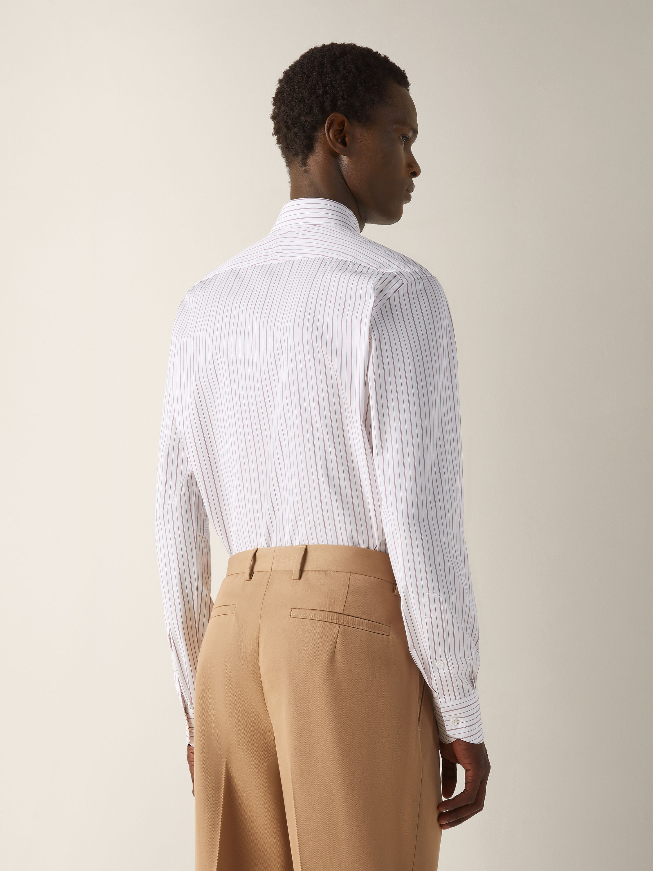 Dark Pink and White Macro-striped Centoventimila Cotton Shirt Product detail photo #3