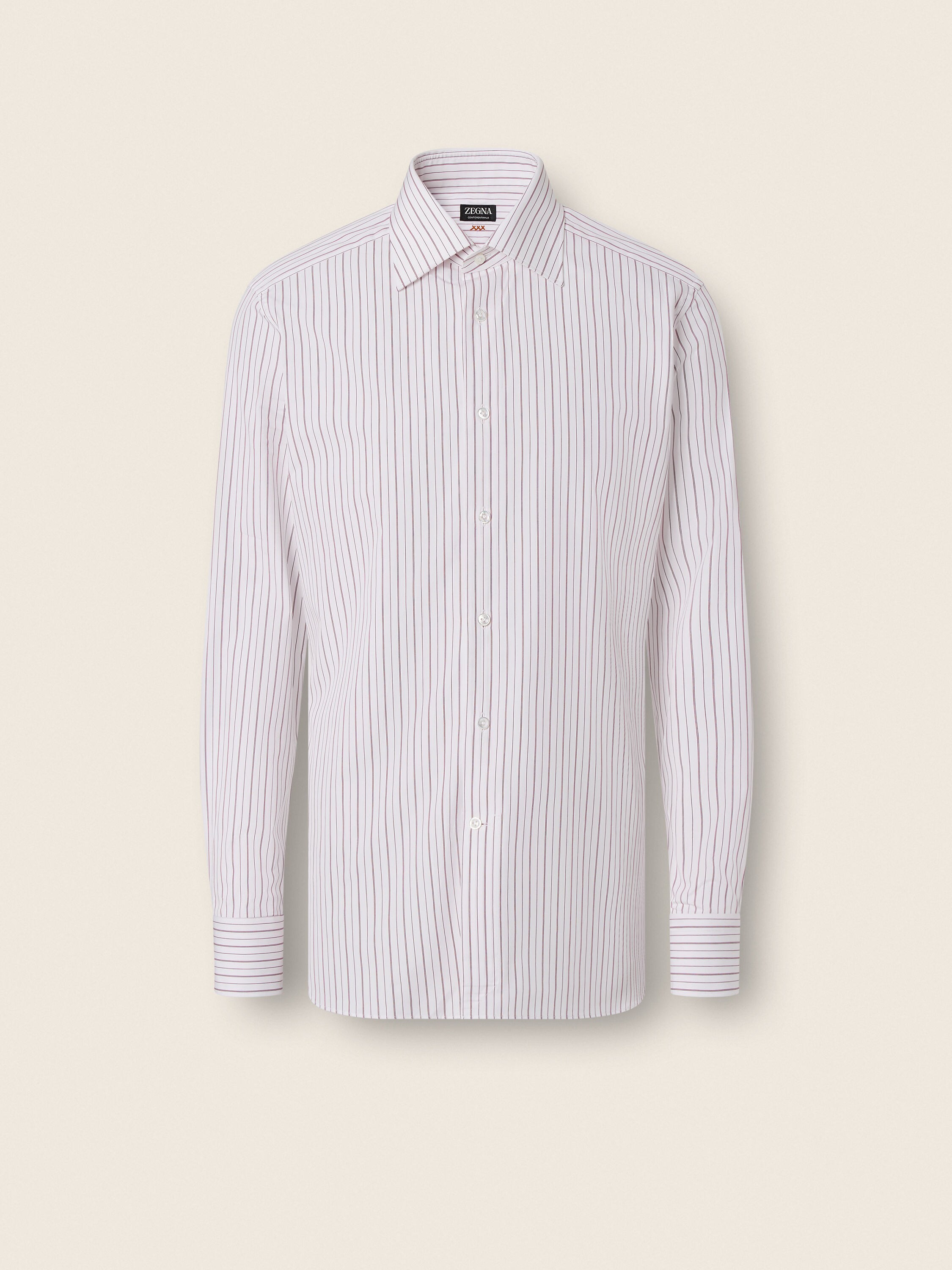 Dark Pink and White Macro-striped Centoventimila Cotton Shirt Main product photo