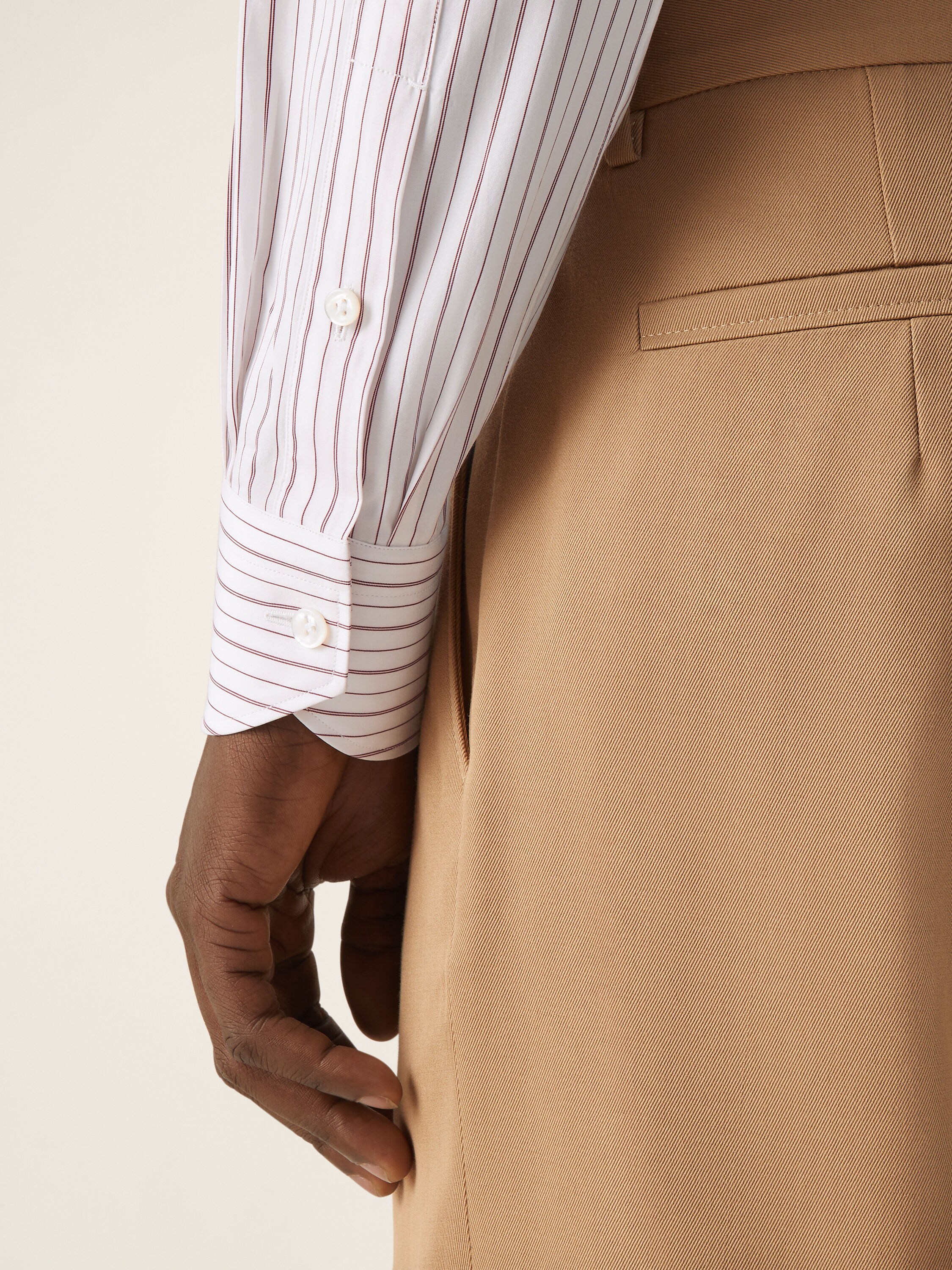 Dark Pink and White Macro-striped Centoventimila Cotton Shirt Product detail photo #4