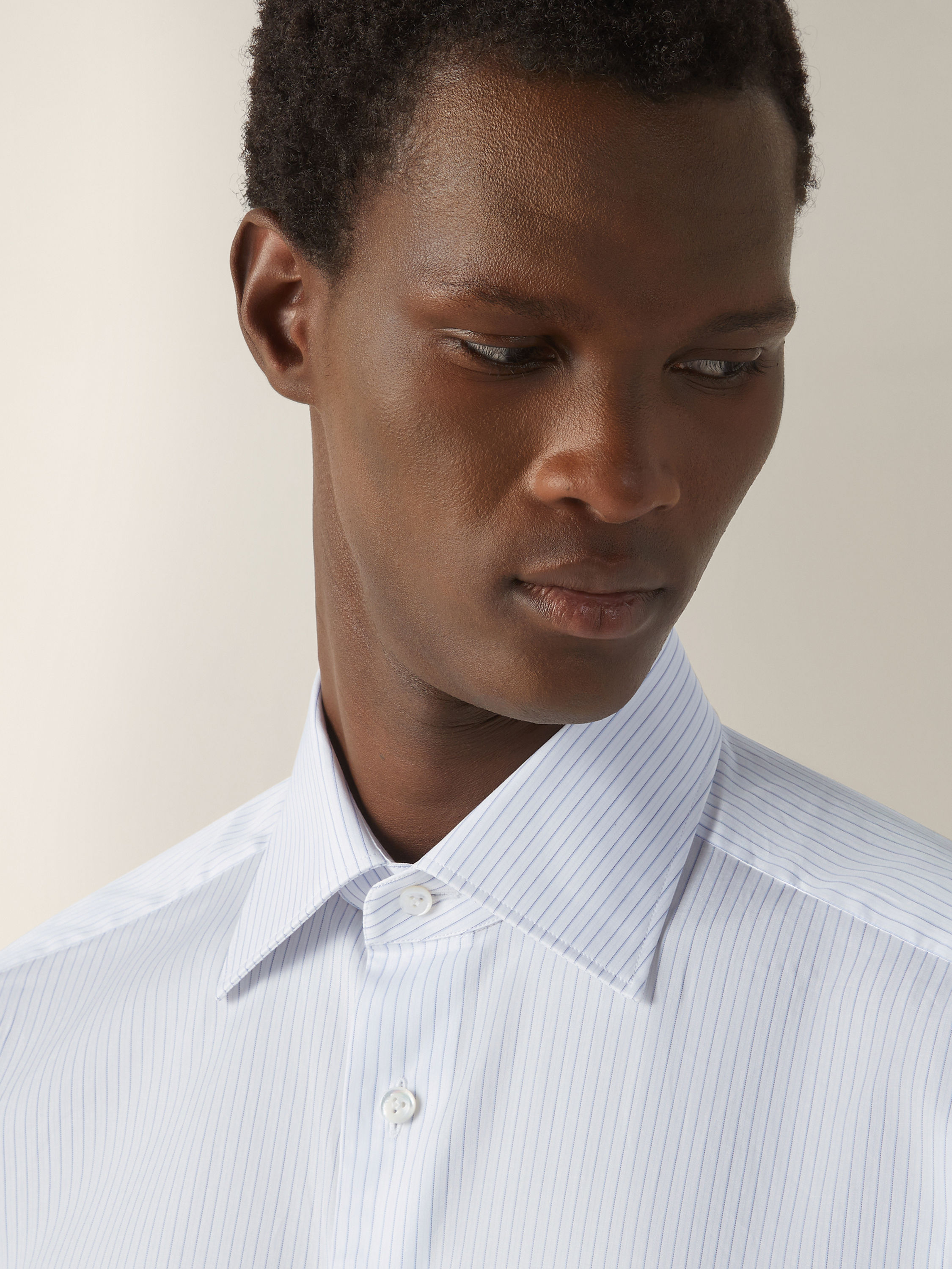 Light Avio Blue and White Striped 300 Cotton Shirt Product detail photo #1