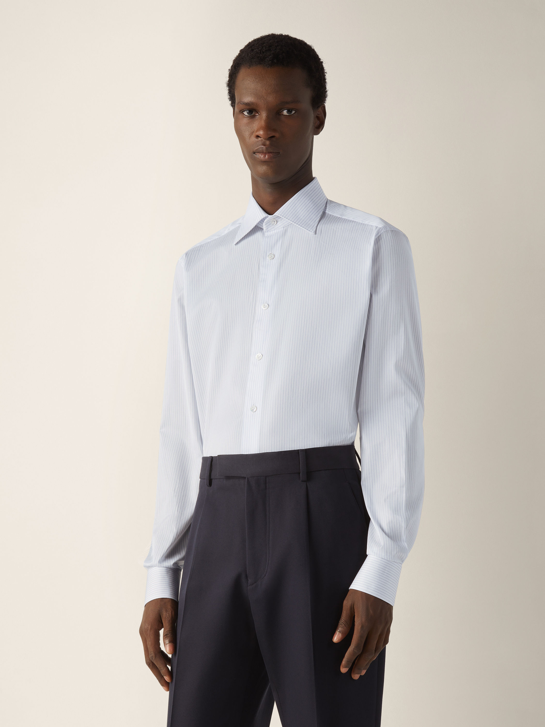 Light Avio Blue and White Striped 300 Cotton Shirt Product detail photo #2