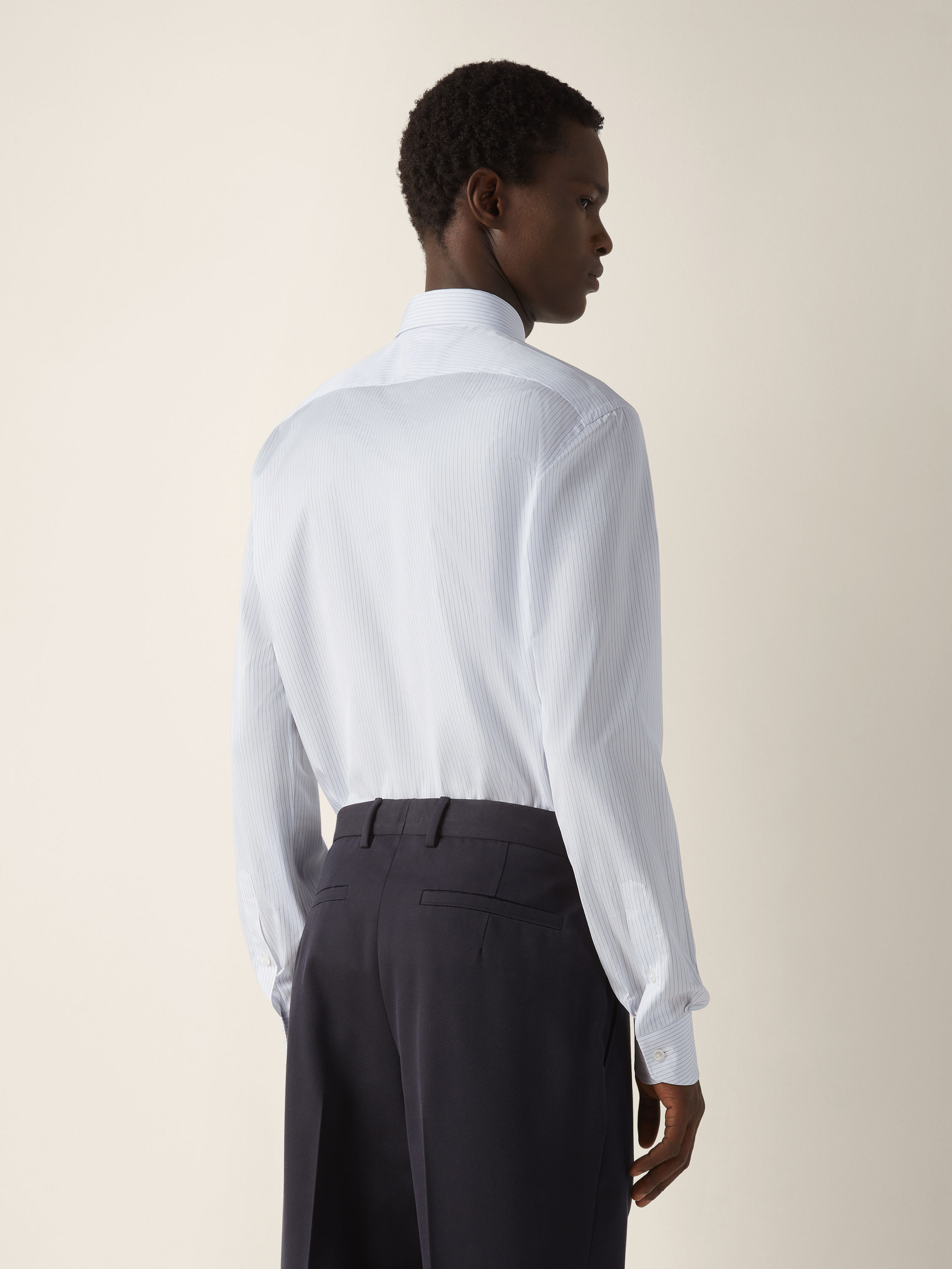 Light Avio Blue and White Striped 300 Cotton Shirt Product detail photo #3