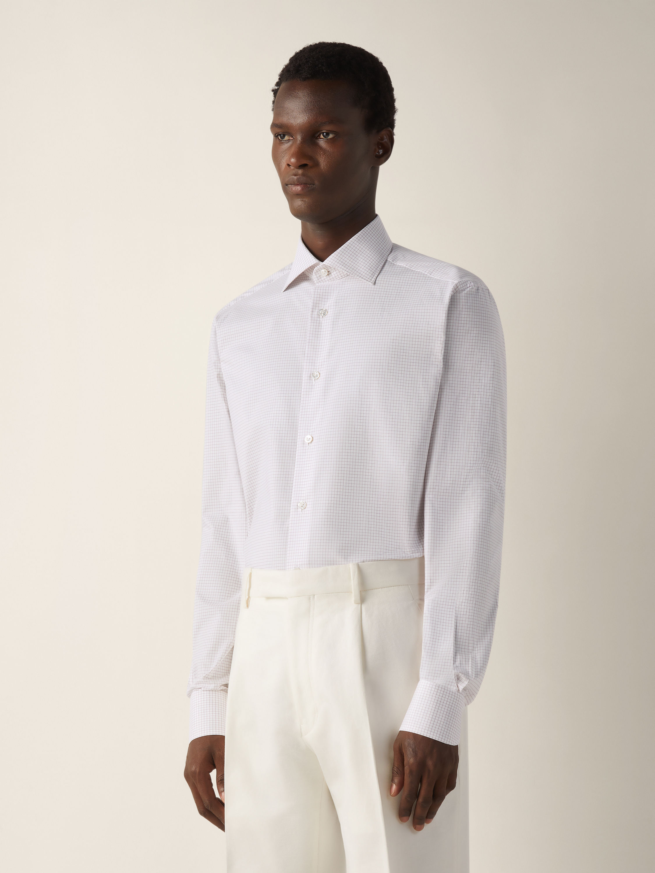 Dark Pink and White Checked Centoventimila Cotton Shirt Product detail photo #2