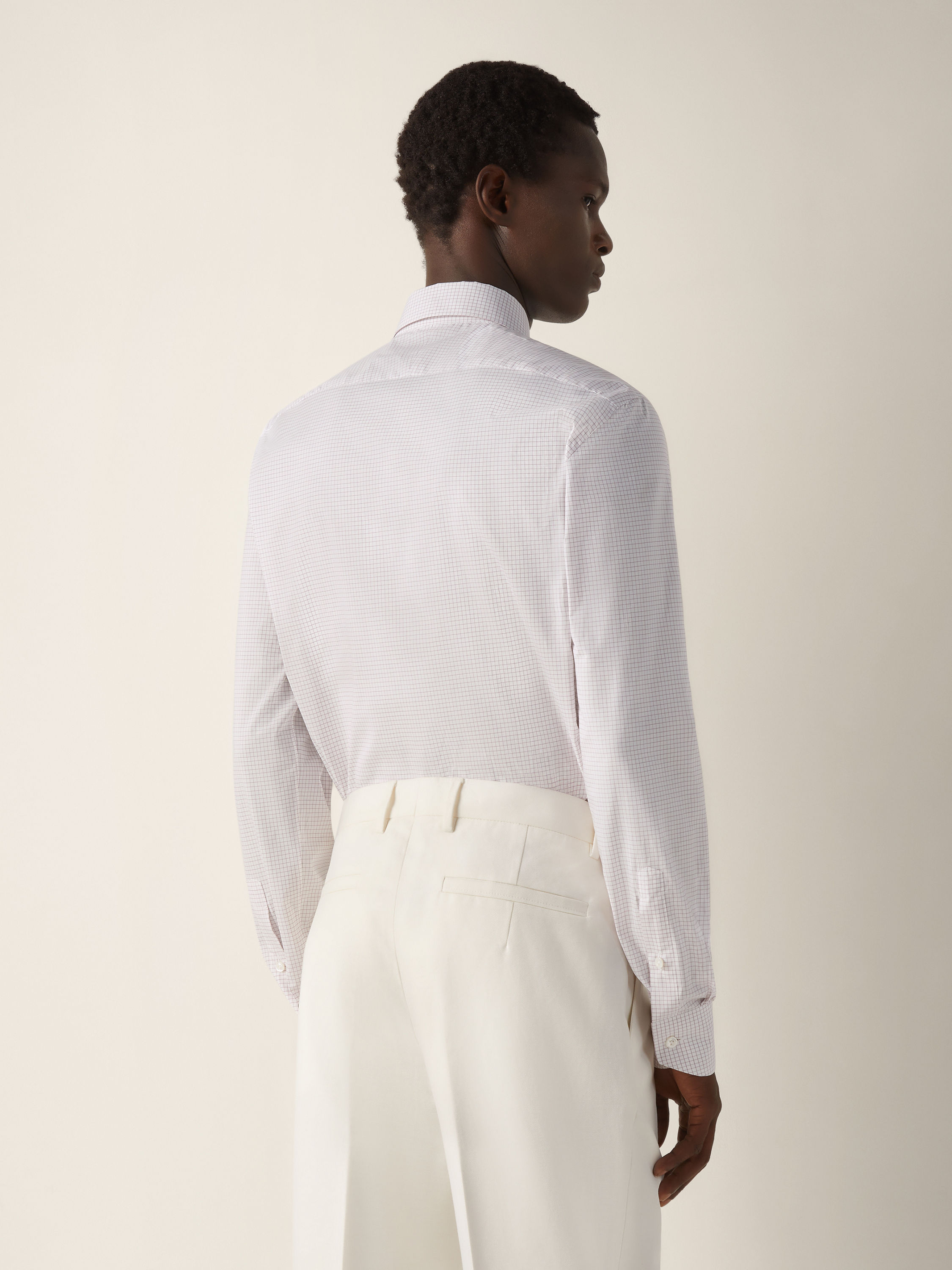 Dark Pink and White Checked Centoventimila Cotton Shirt Product detail photo #3