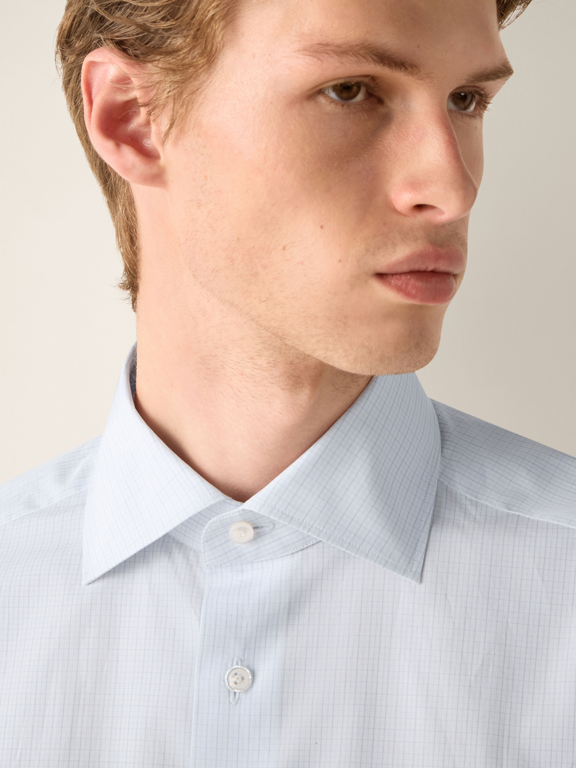 Light Blue and White Checked Cotton Shirt Product detail photo #1