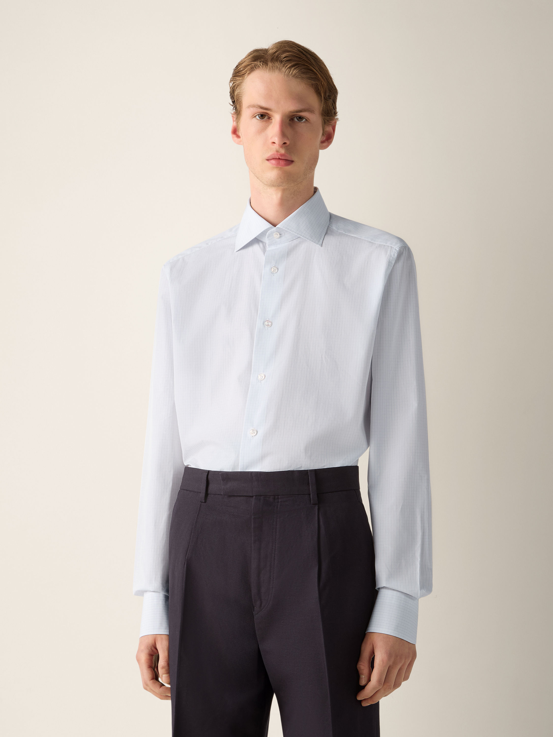 Light Blue and White Checked Cotton Shirt Product detail photo #2