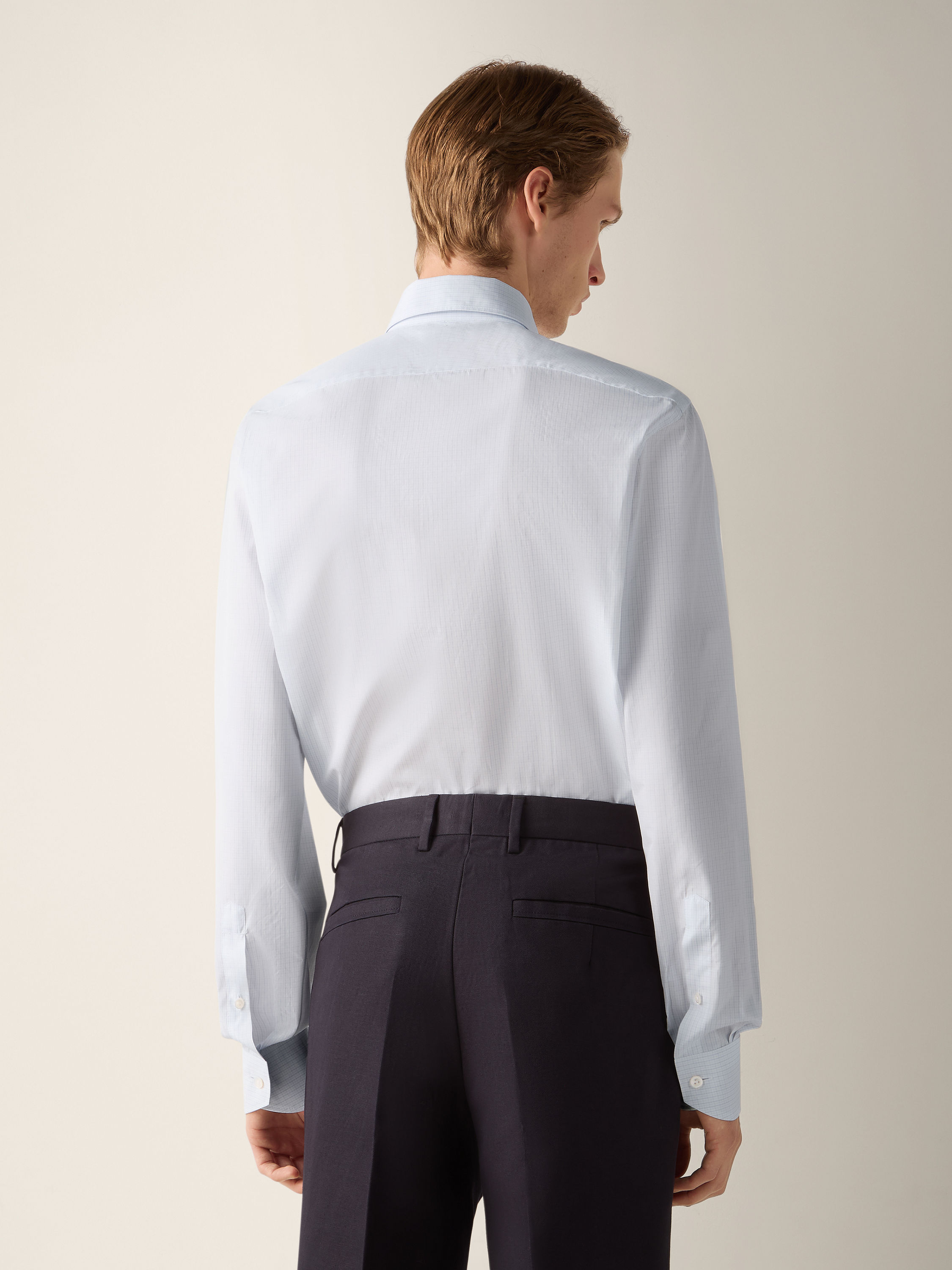 Light Blue and White Checked Cotton Shirt Product detail photo #3