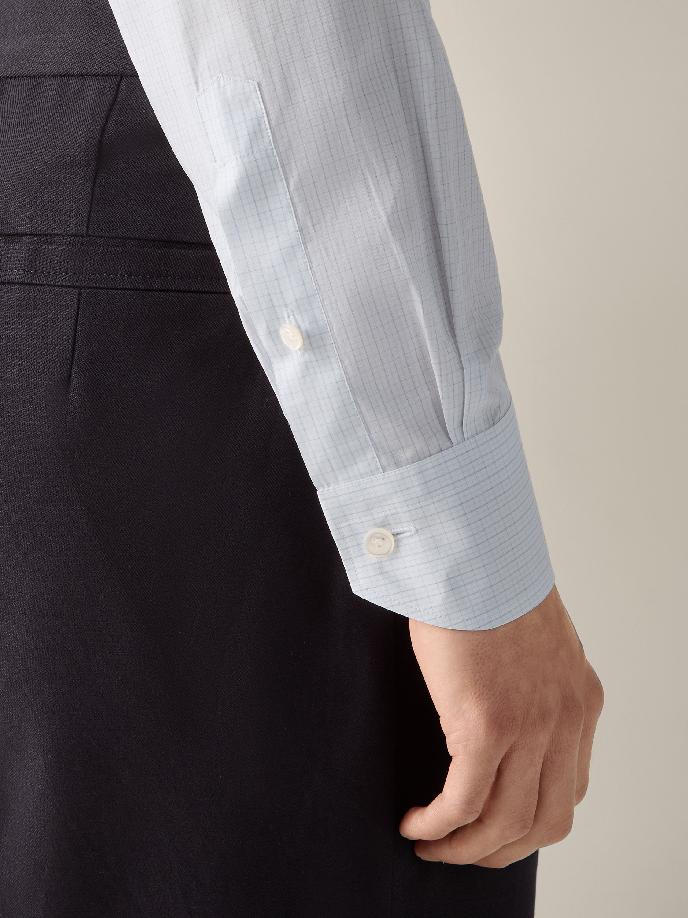 Light Blue and White Checked Cotton Shirt Product detail photo #4