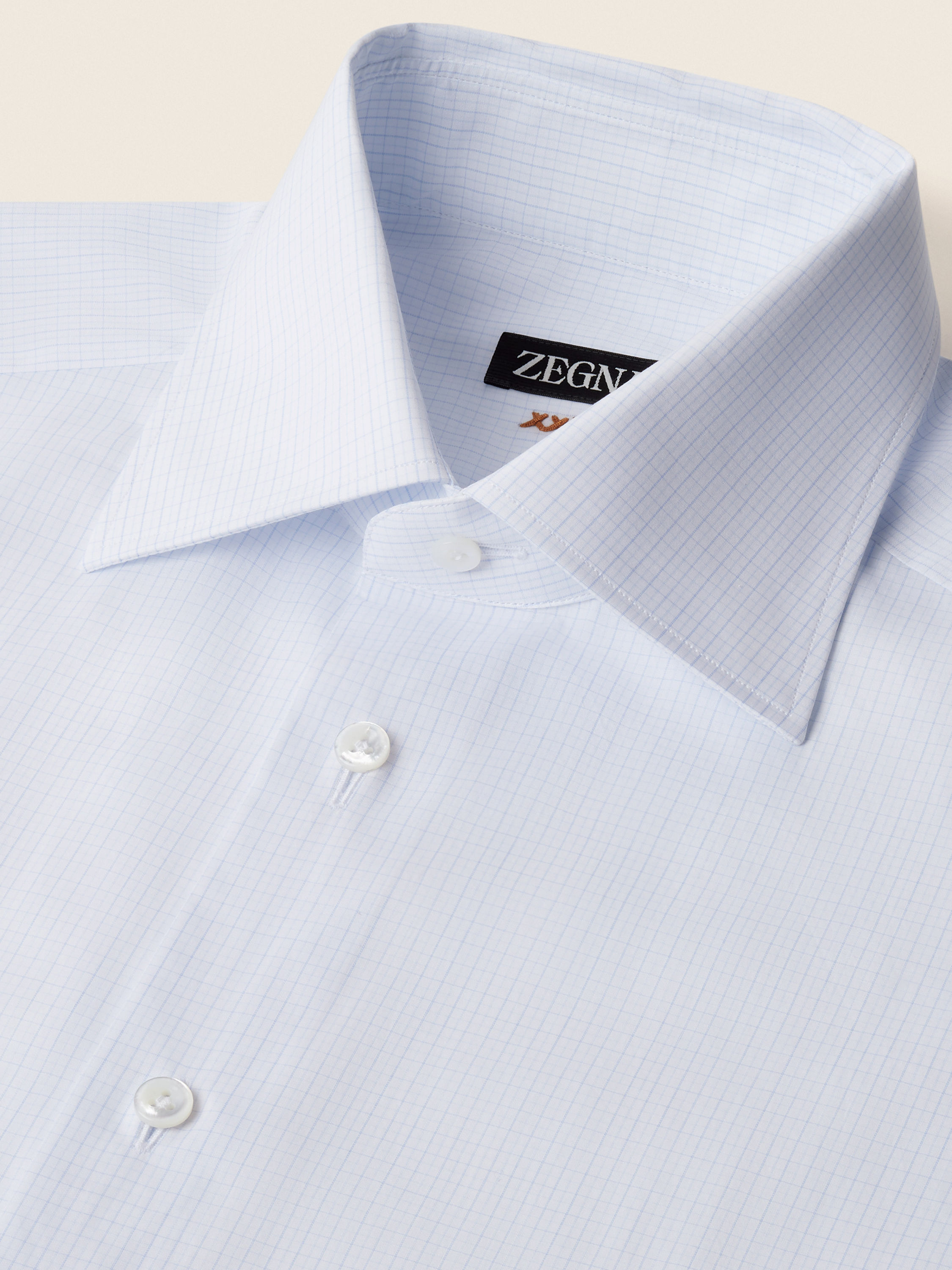 Light Blue and White Checked Cotton Shirt Product detail photo #2