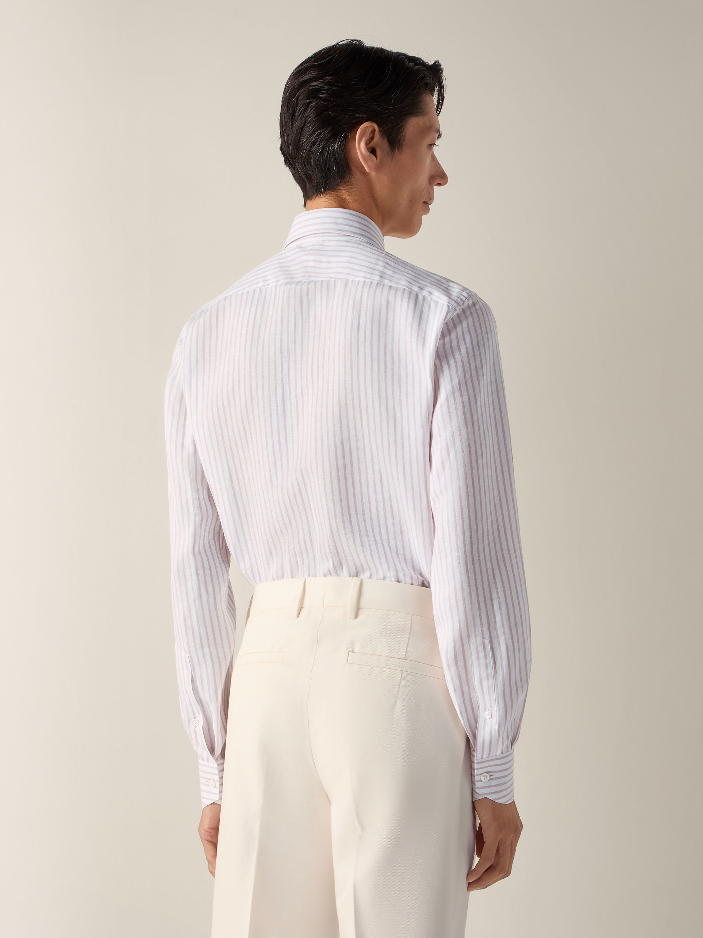 Camicia in Cotone Lino e Seta a Righe Rosa Scuro e Bianca Foto #3 di dettaglio del prodotto