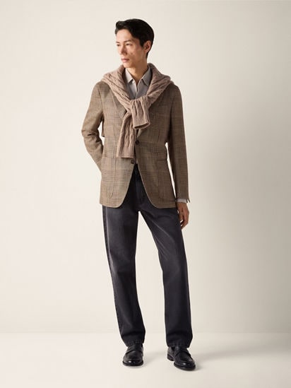 Beige and Dark Brown Silk Linen and Wool Jacket SS26 37119070