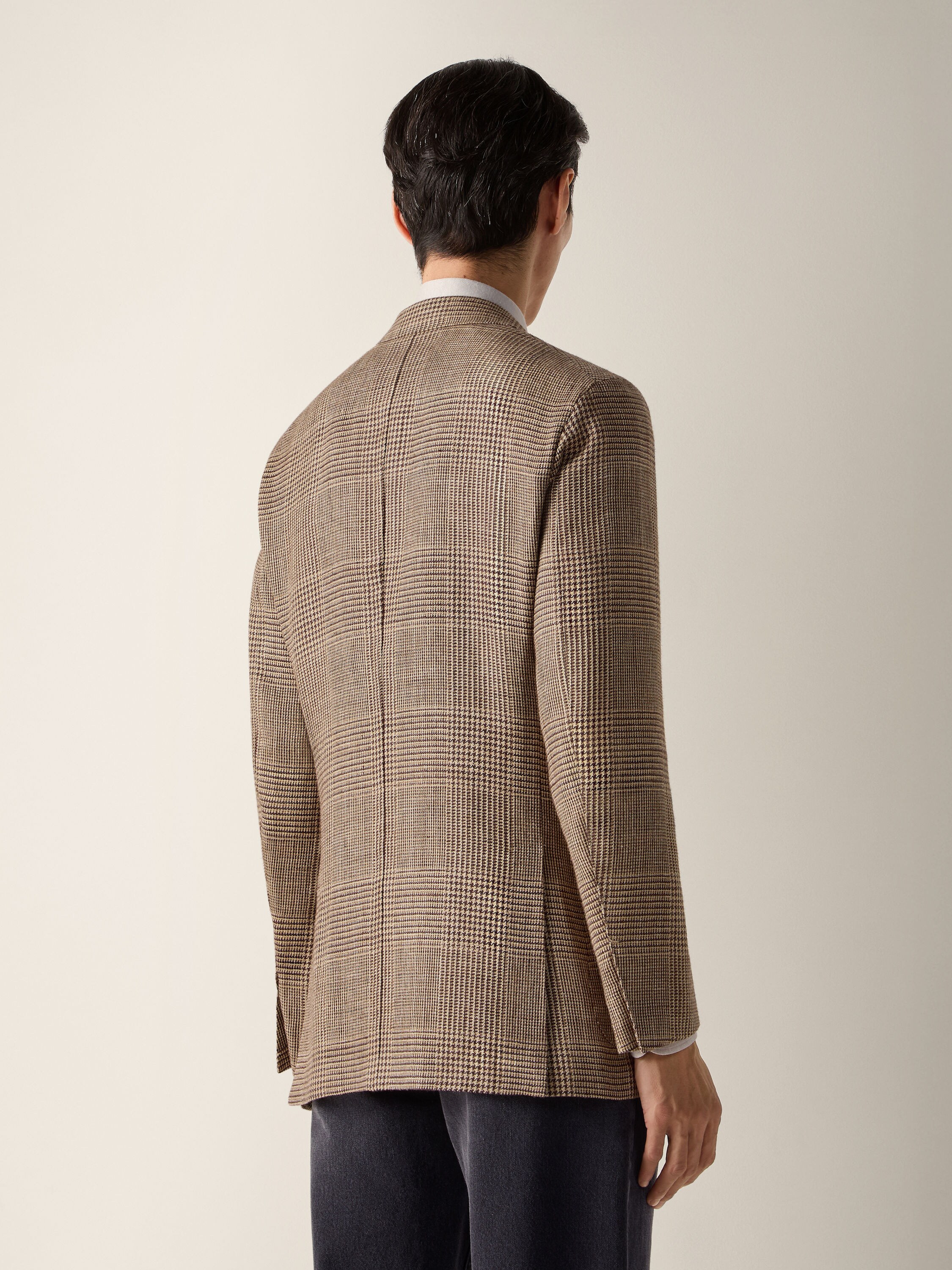 Beige and Dark Brown Silk Linen and Wool Jacket Product detail photo #5