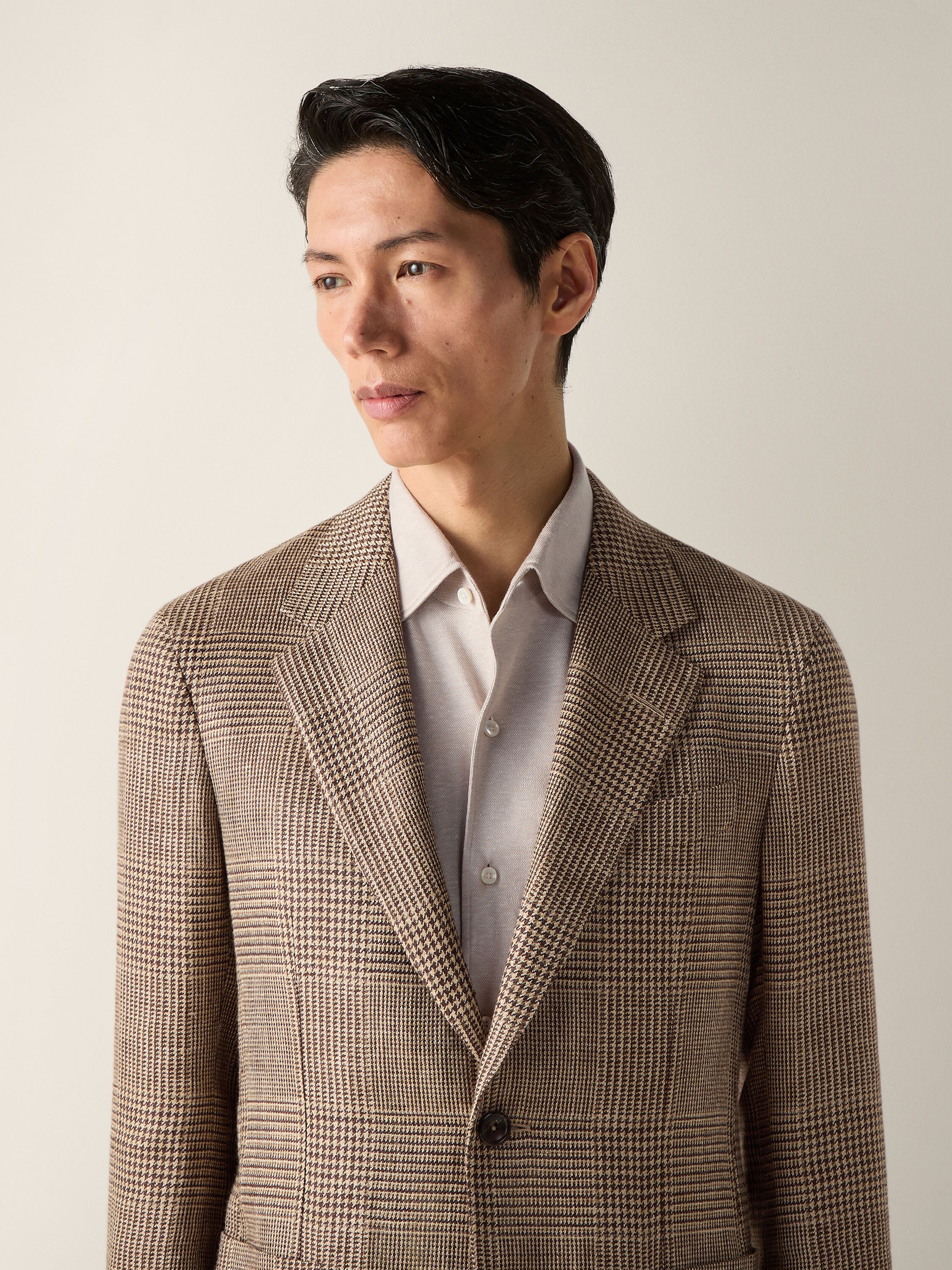 Beige and Dark Brown Silk Linen and Wool Jacket Product detail photo #2