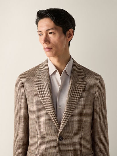 Beige and Dark Brown Silk Linen and Wool Jacket SS26 37119070