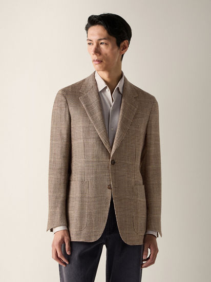 Beige and Dark Brown Silk Linen and Wool Jacket SS26 37119070