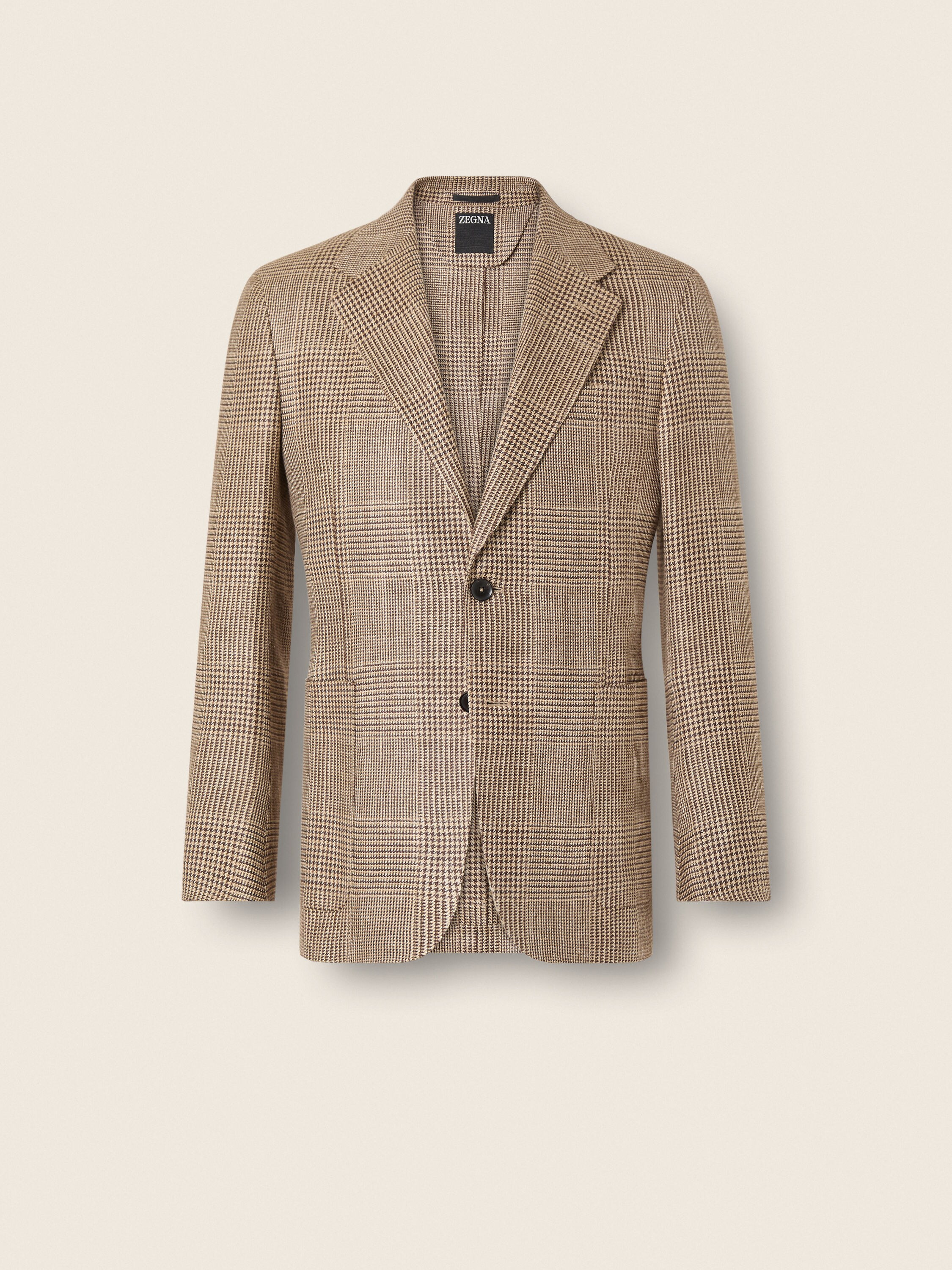 米色搭深棕色亞麻羊毛與桑蠶絲混紡外套 產品主圖