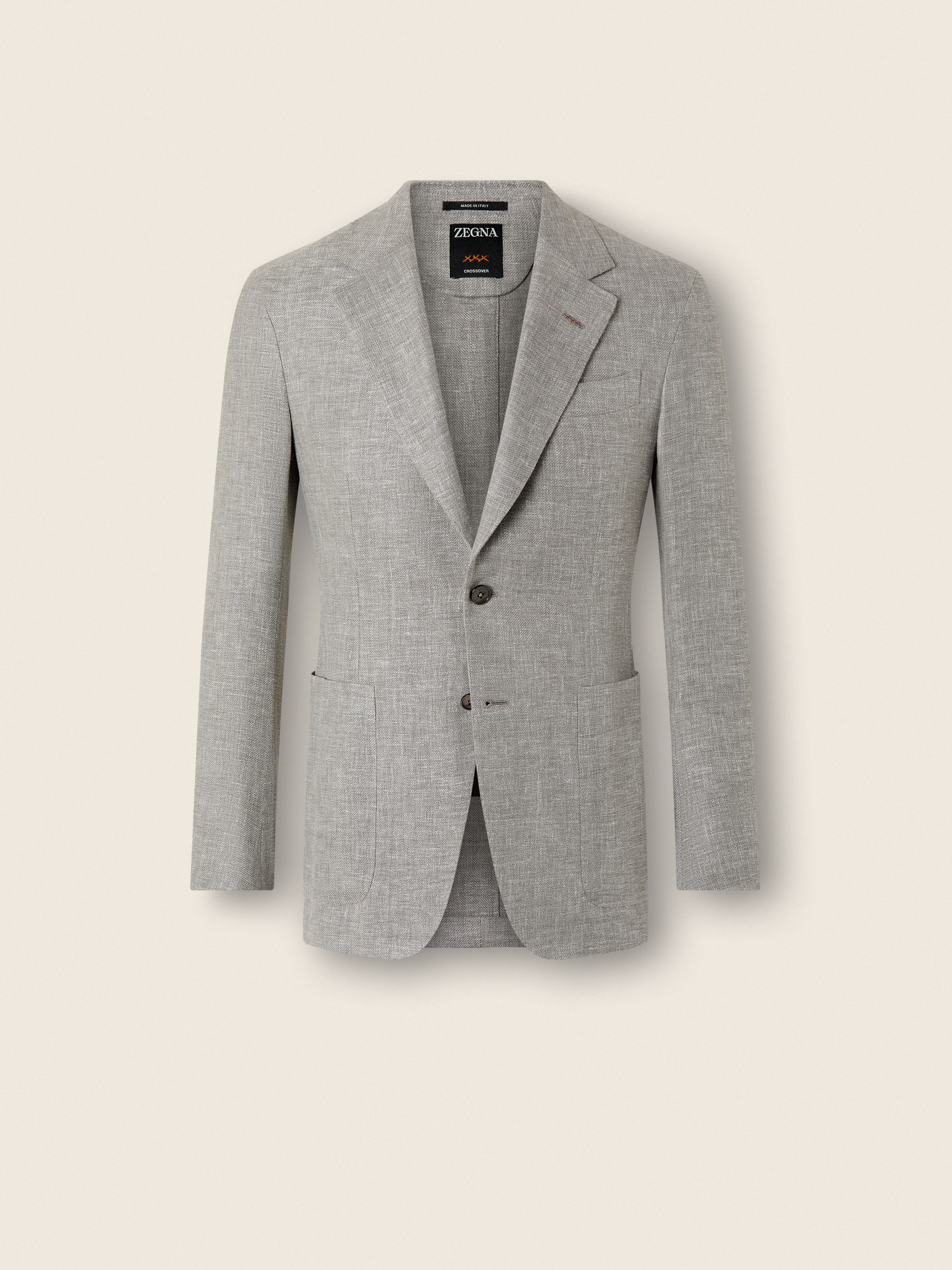 Dark Taupe and White Crossover Linen Wool and Silk Blend Jacket Product detail photo #1