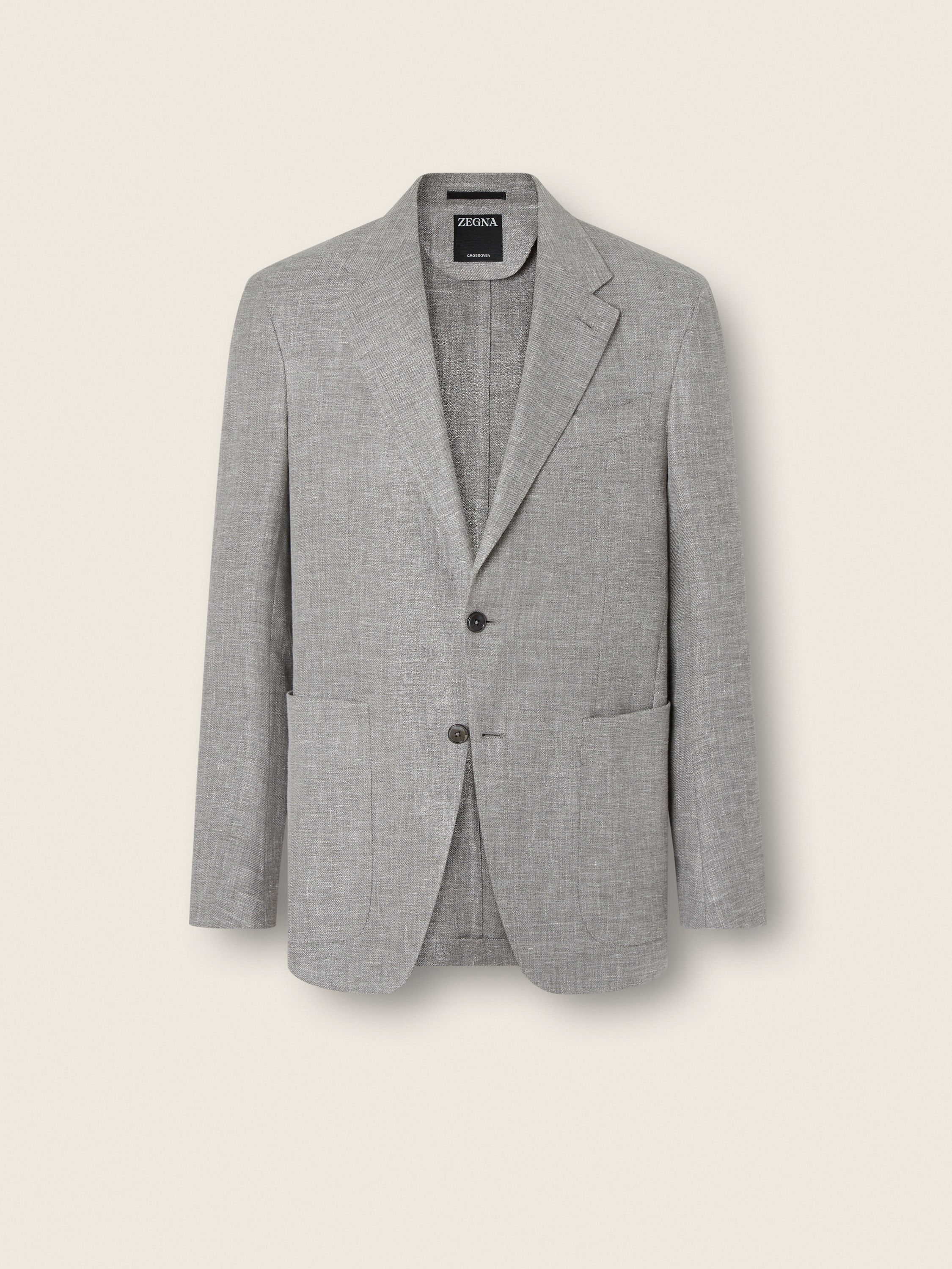 Giacca in Blend di Lino Lana e Seta Crossover Tortora Scuro e Bianco Foto principale del prodotto