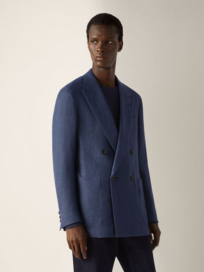 Dark Blue Crossover Linen Wool and Silk Jacket SS26 37145767
