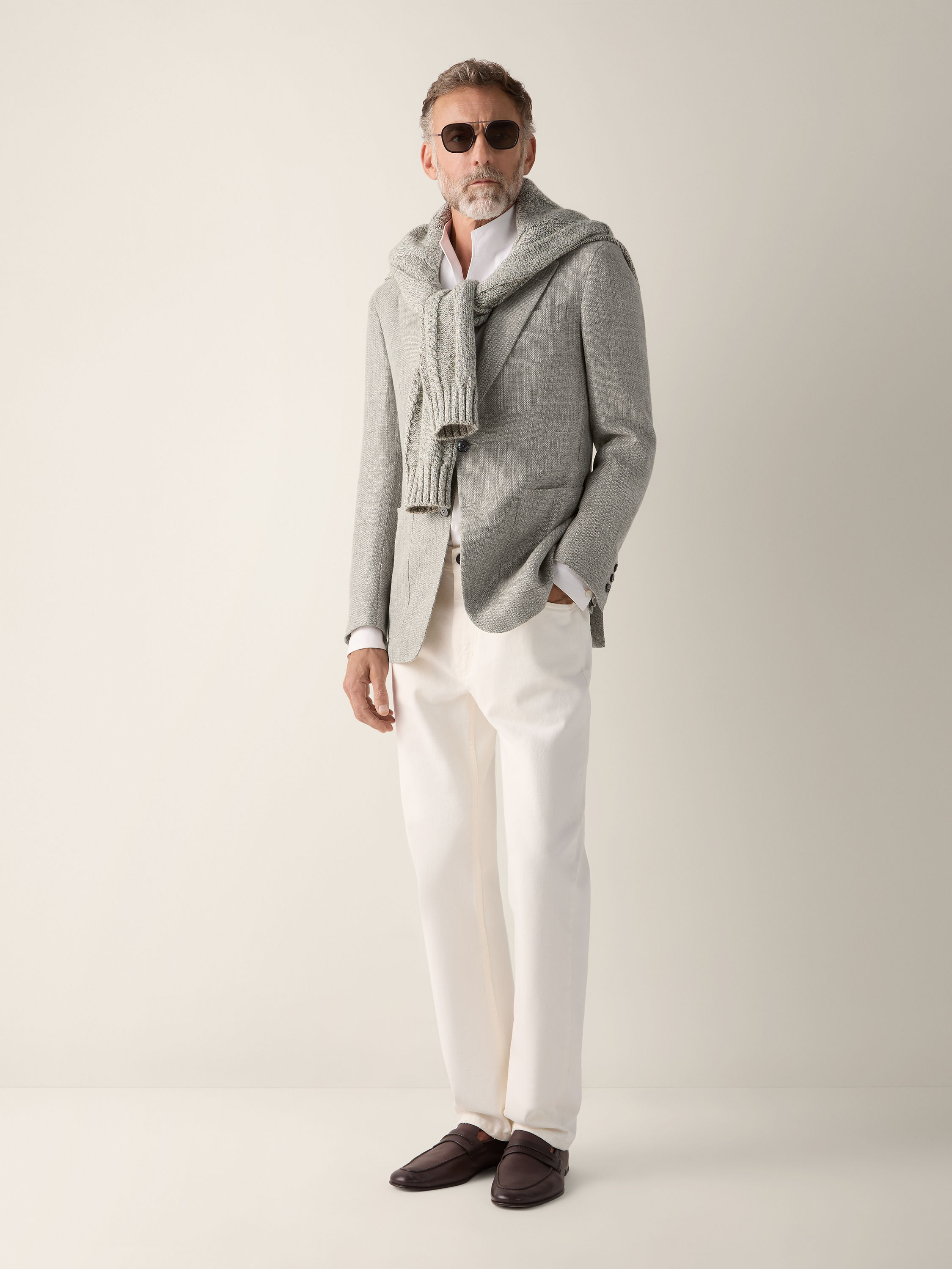 Light Green Crossover Linen Wool and Silk Jacket Product detail photo #1