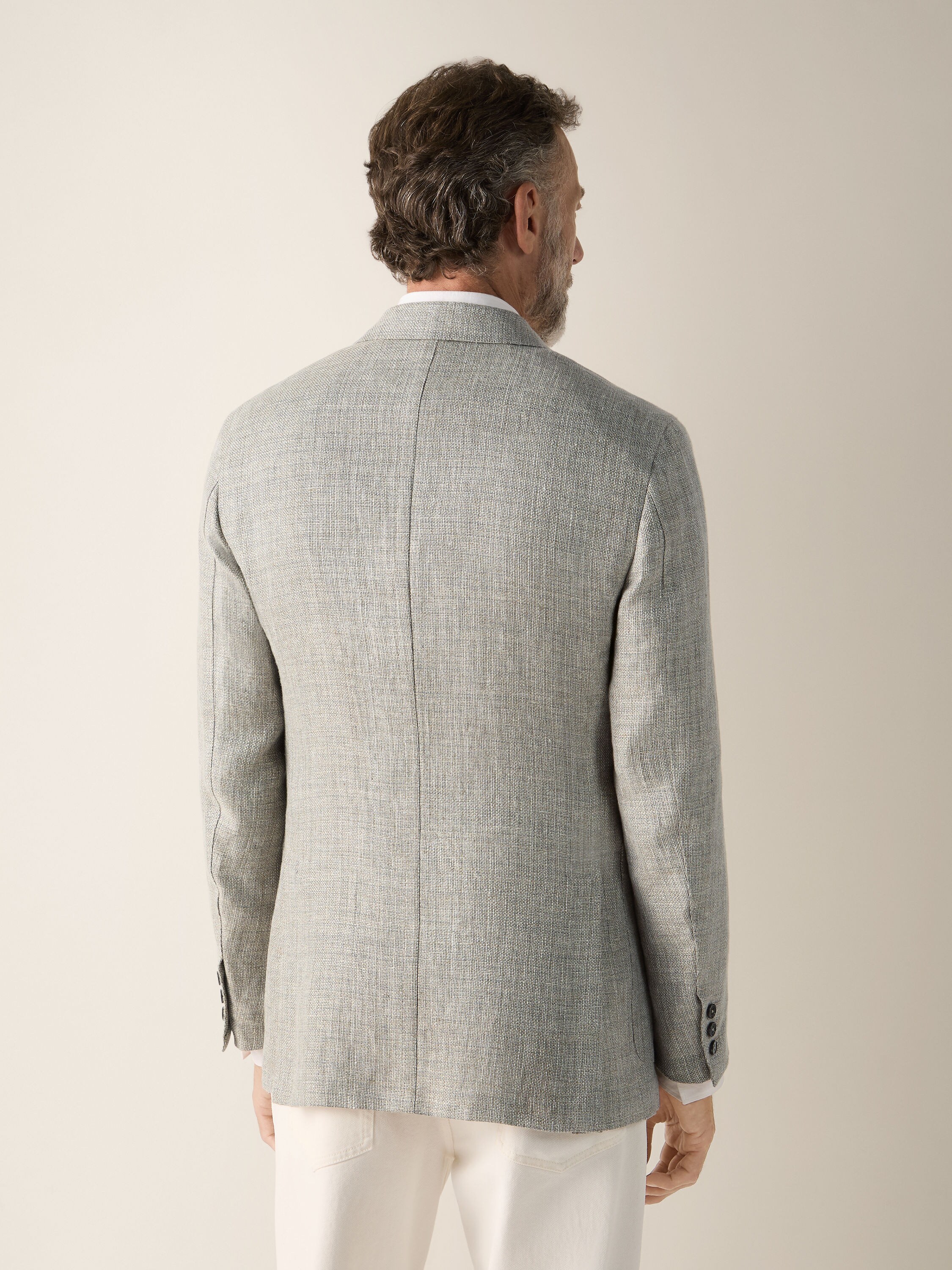 Light Green Crossover Linen Wool and Silk Jacket Product detail photo #5