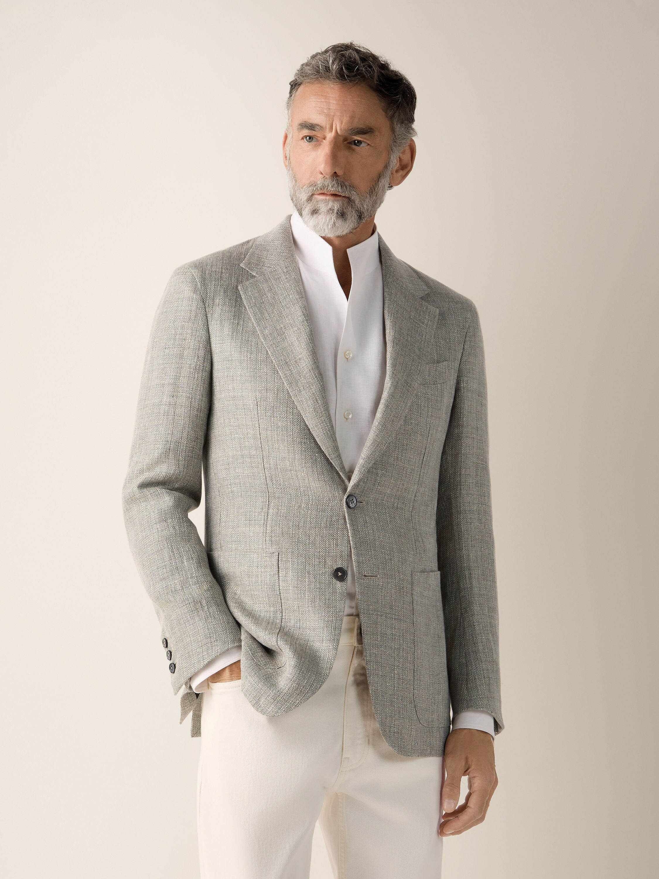 Light Green Crossover Linen Wool and Silk Jacket Product detail photo #3