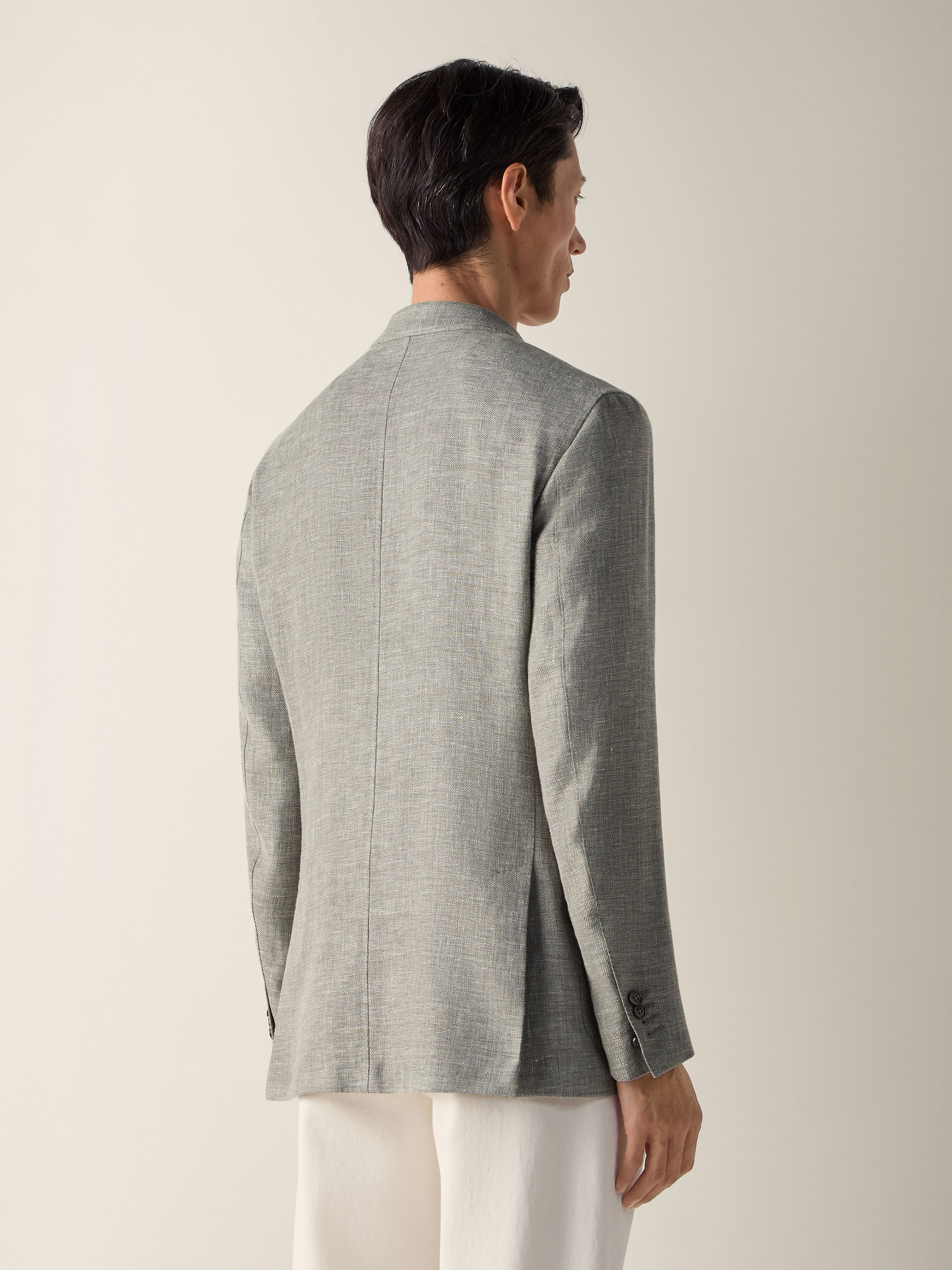 Crossover Jacke aus Leinen, Wolle und Seide in Hellgrün Detailfoto #4 des Produkts