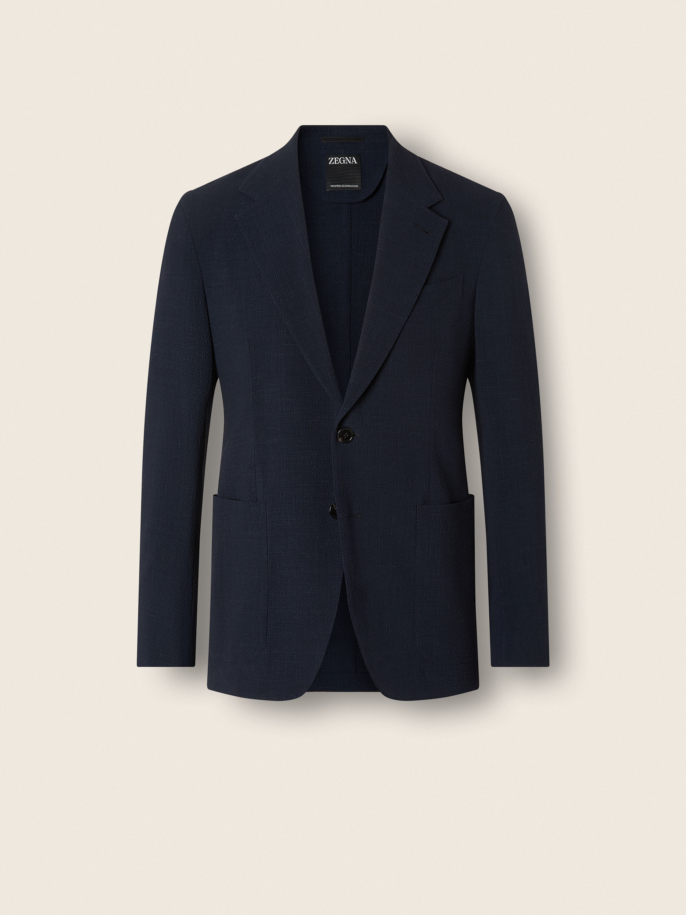 Navy Blue Trofeo Seersucker Wool Silk and Linen Blend Jacket Product detail photo #1