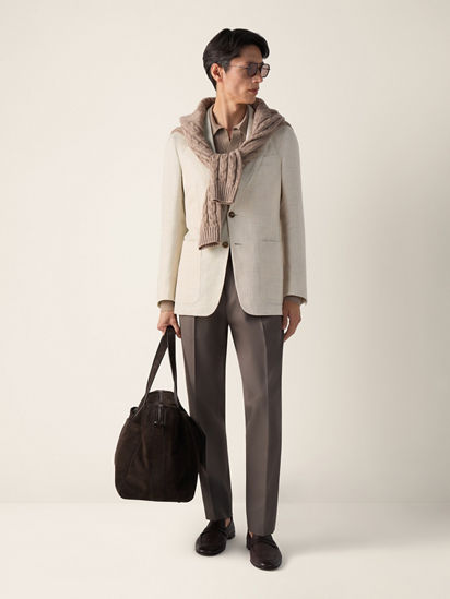 GW中割引【極美品】Ermenegildo Zegnaシルク&カシミヤジャケット Beige and White Crossover Linen Wool and Silk Jacket SS26 37113729
