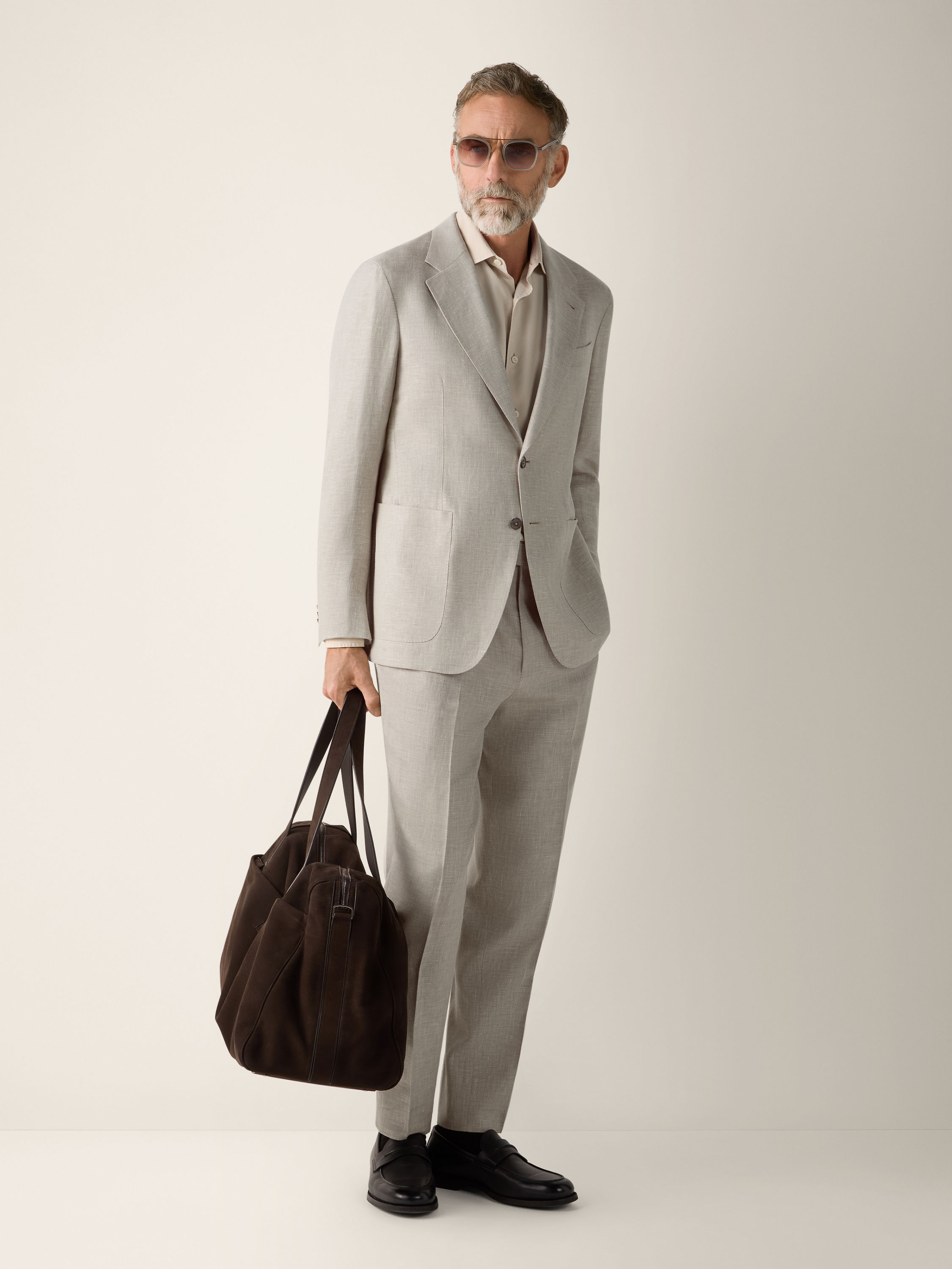 Light Beige Crossover Wool Linen and Silk Jacket Product detail photo #1