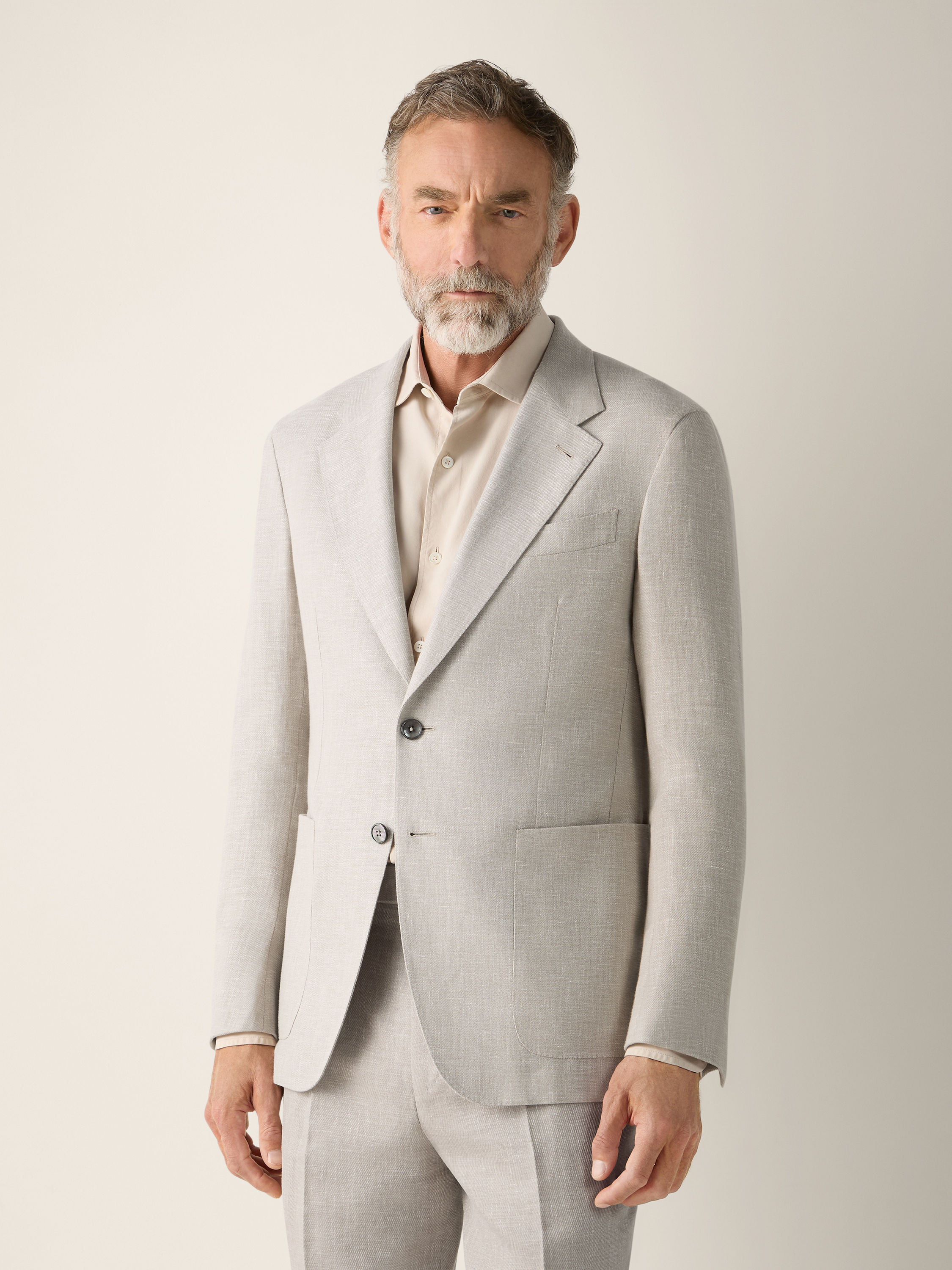 Light Beige Crossover Wool Linen and Silk Jacket Product detail photo #3