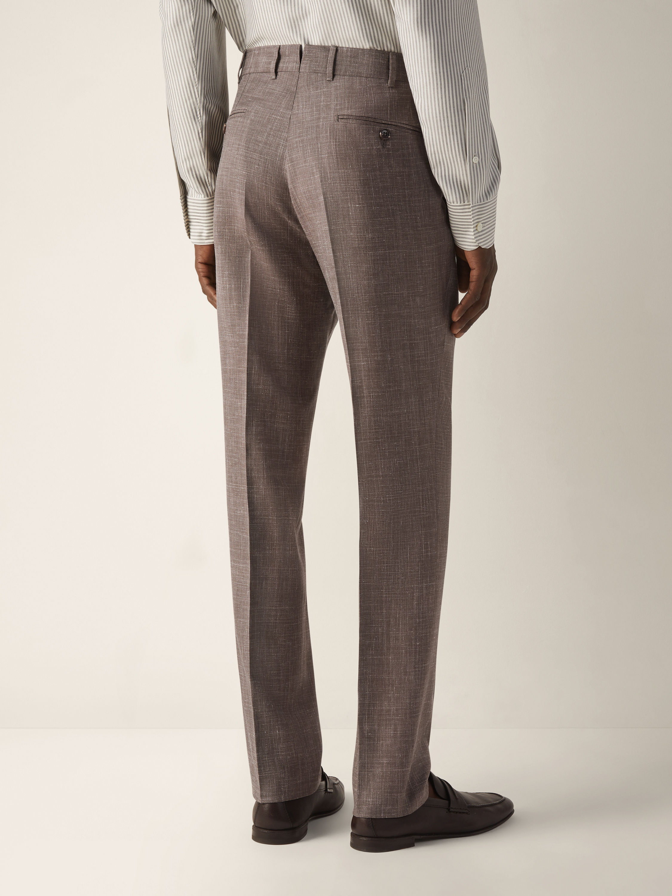 Brown Crossover Wool Silk and Linen Pants Product detail photo #5